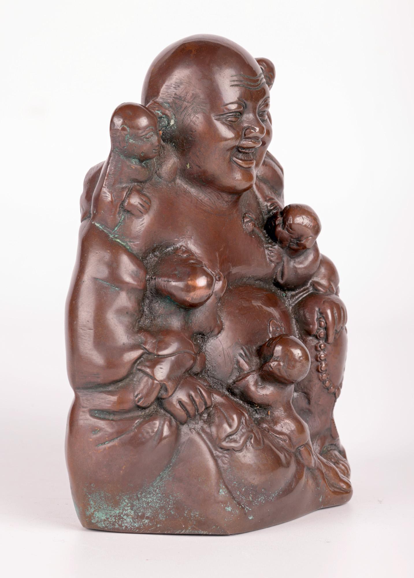 Chinese Bronzed Seated Buddha with Boys For Sale 3
