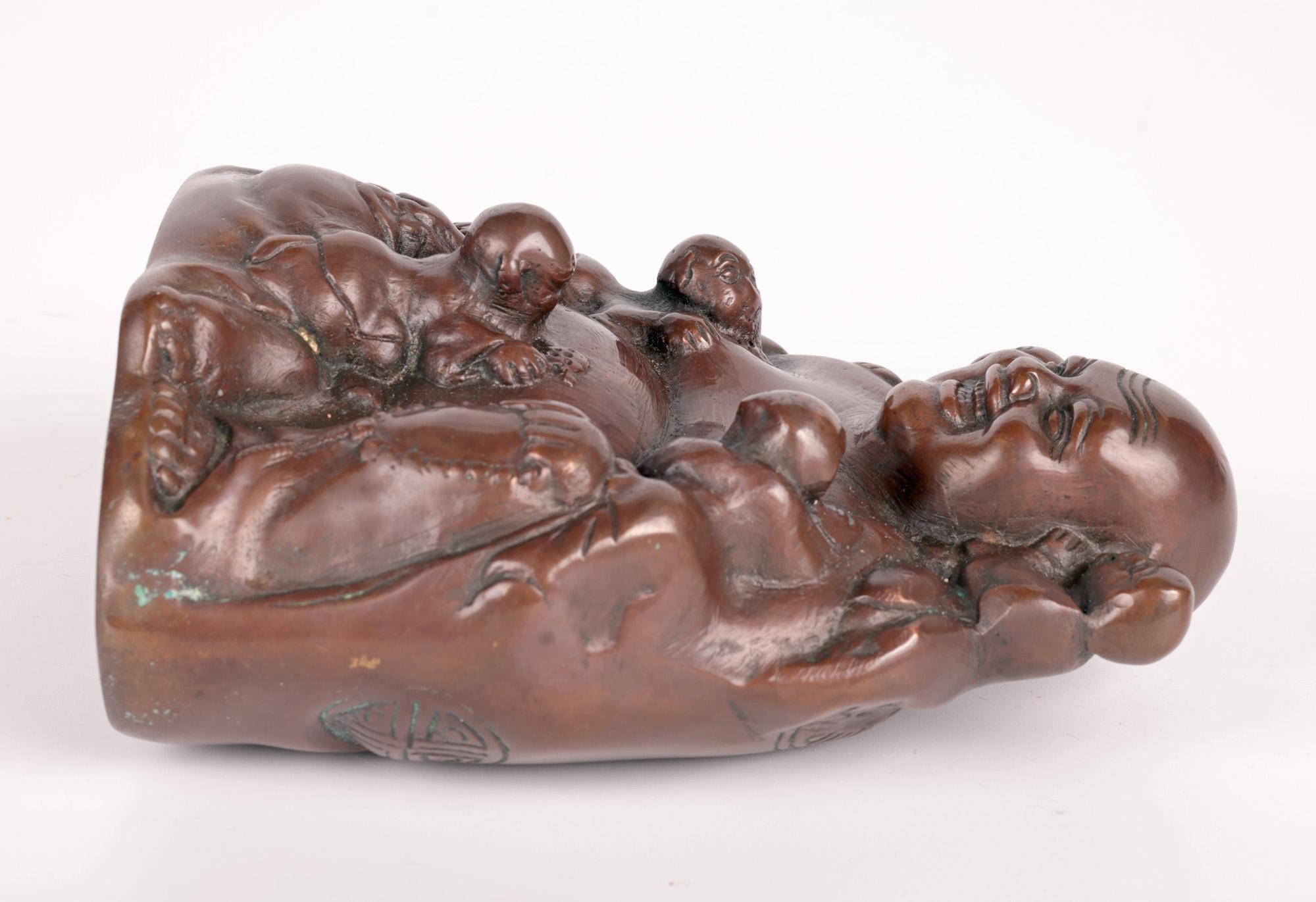 Chinese Bronzed Seated Buddha with Boys For Sale 4