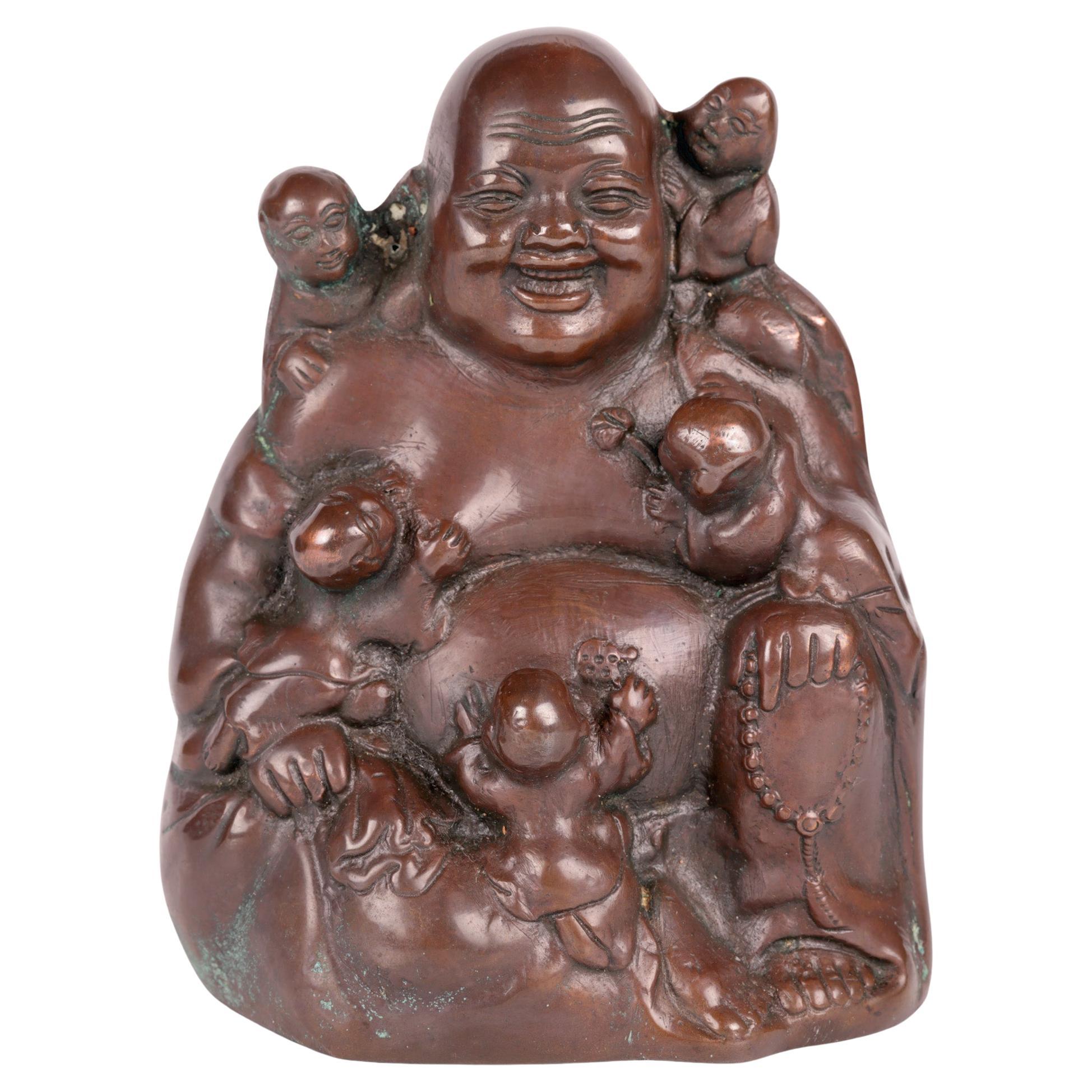 Chinese Bronzed Seated Buddha with Boys For Sale