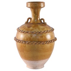 Chinesische chinesische Vase mit braunem und rosa Seilmuster und Griff