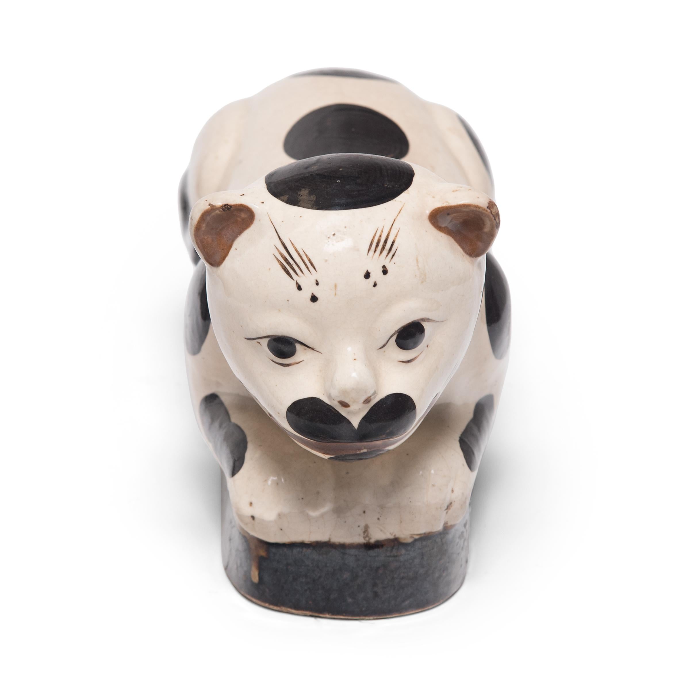 Qing Chinese Brown and White Cat Headrest, circa 1900