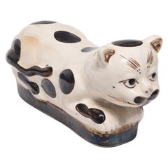 Antique Chinese Brown and White Cat Headrest, circa 1900