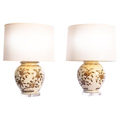 Chinese Brown and White Ginger Jar Lamps, a pair