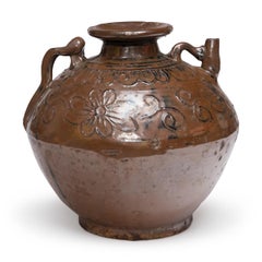 Chinese Brown Glazed Floral Wine Jug, c. 1850