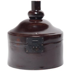 Chinese Brown Lacquer Winter Hat Box, circa 1850