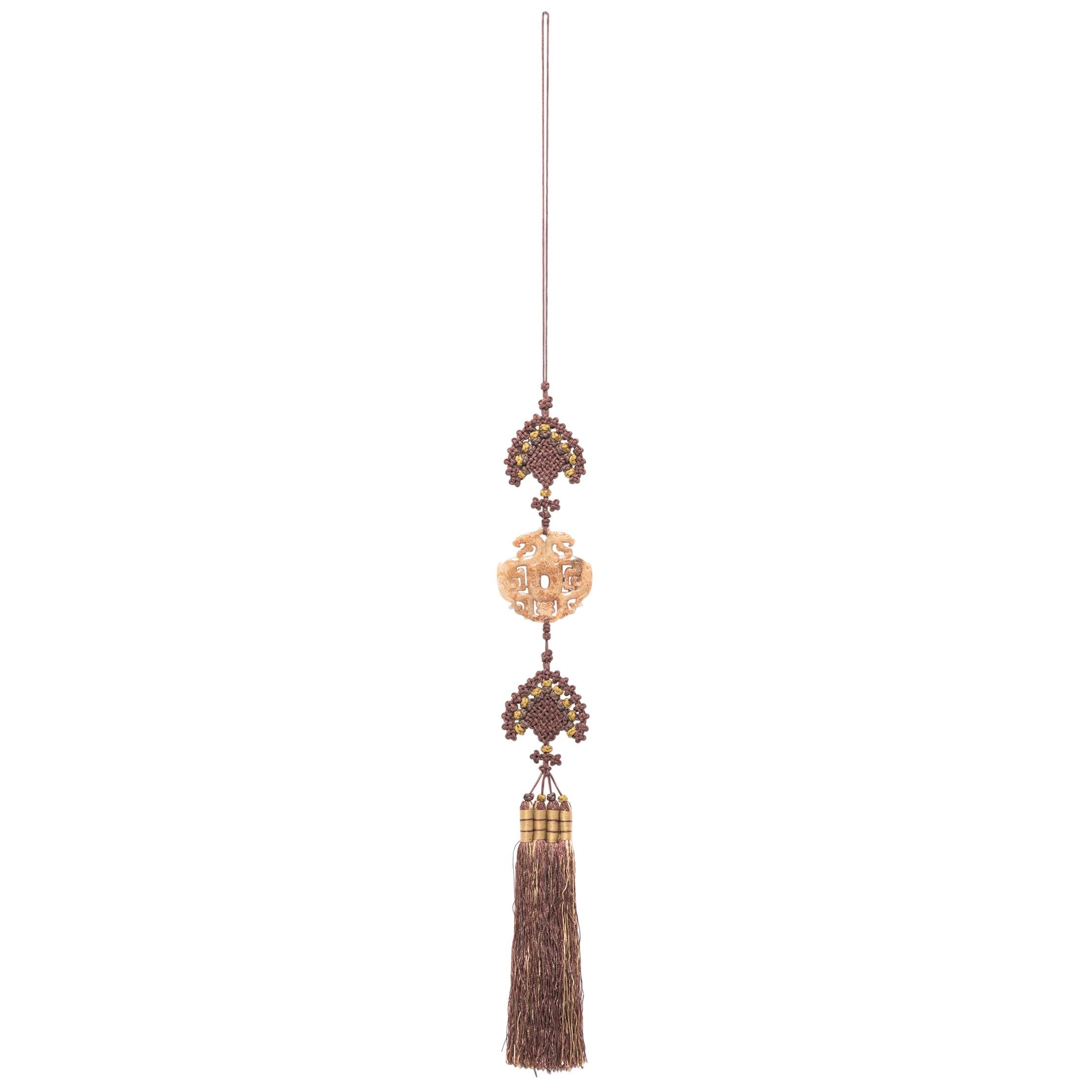 Chinese Brown Silk Tassel with Double Dragon Charm