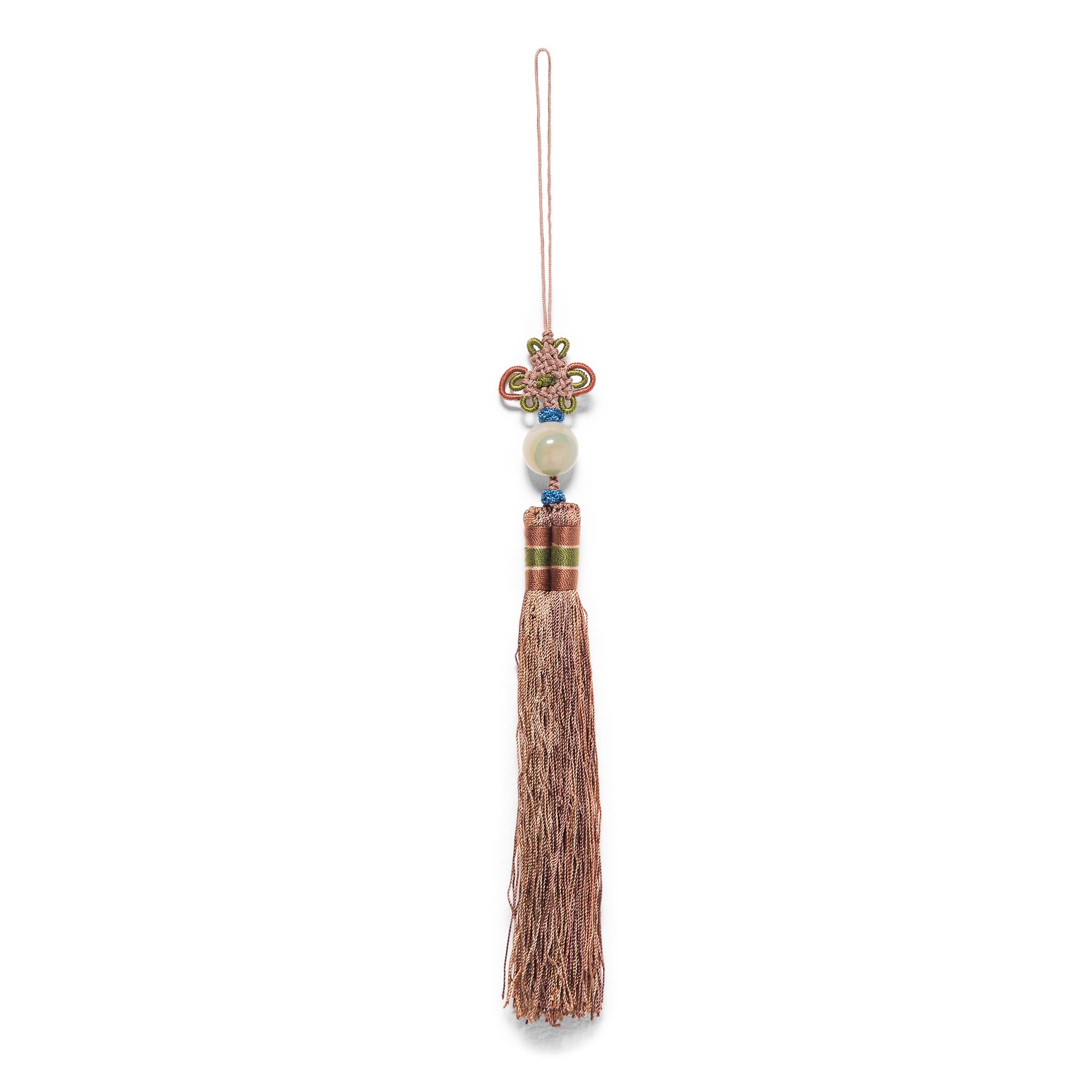 Hand-Knotted Chinese Brown Silk Tassel with Round Bead