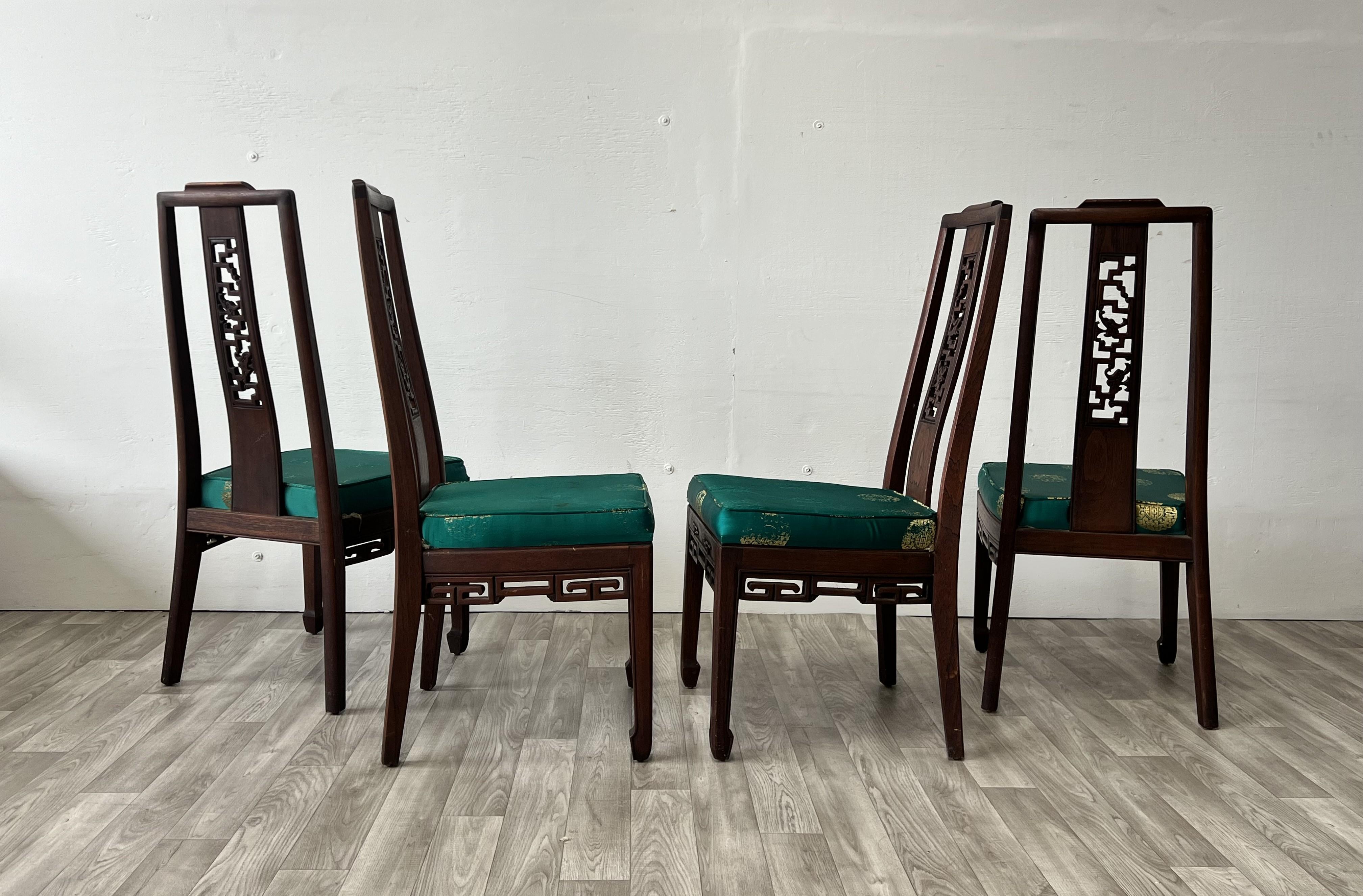 Chinese Brown Wood Ancient Dragon Motif Back Panel Dining Chairs and Table For Sale 5
