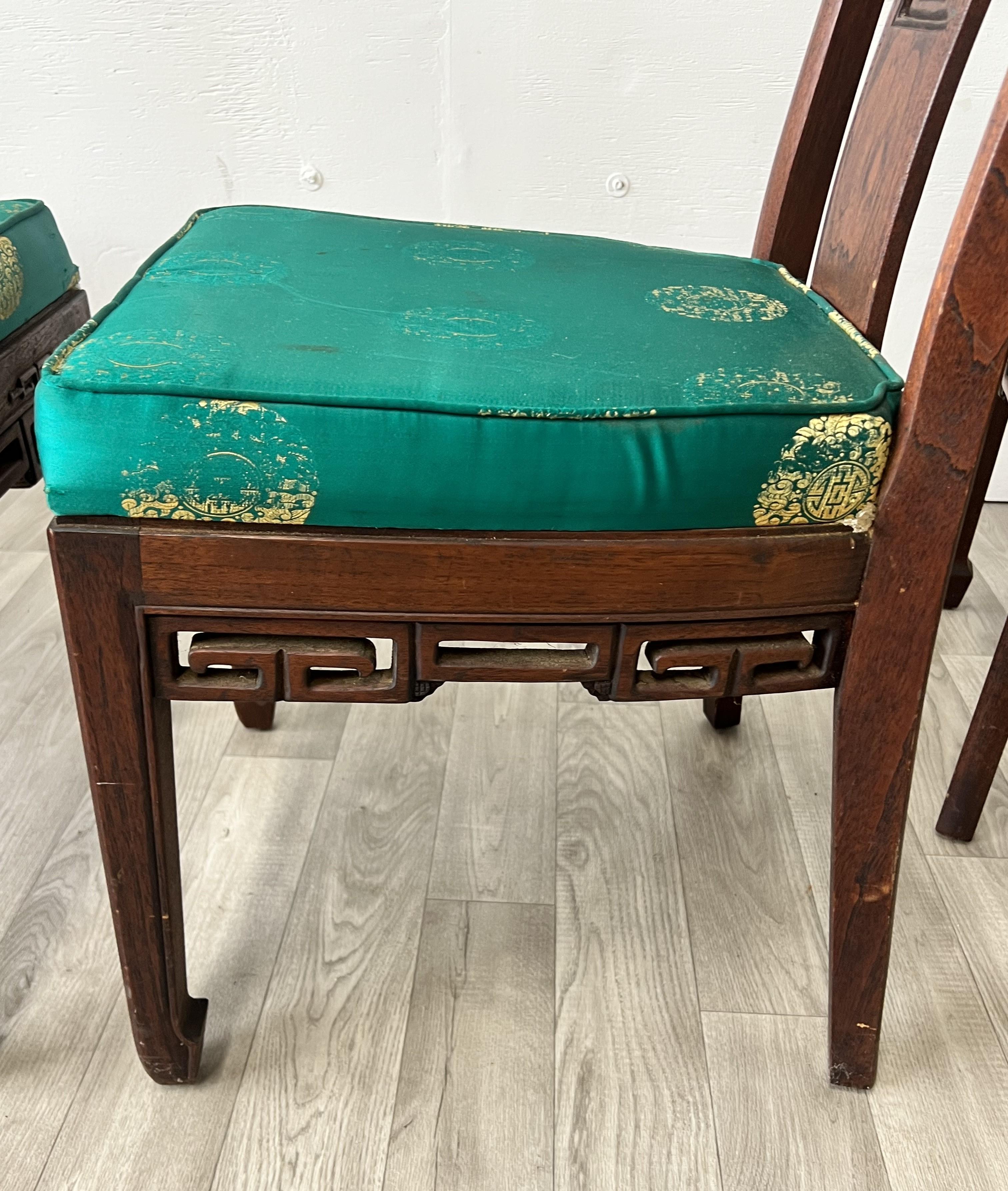 Chinese Brown Wood Ancient Dragon Motif Back Panel Dining Chairs and Table For Sale 6