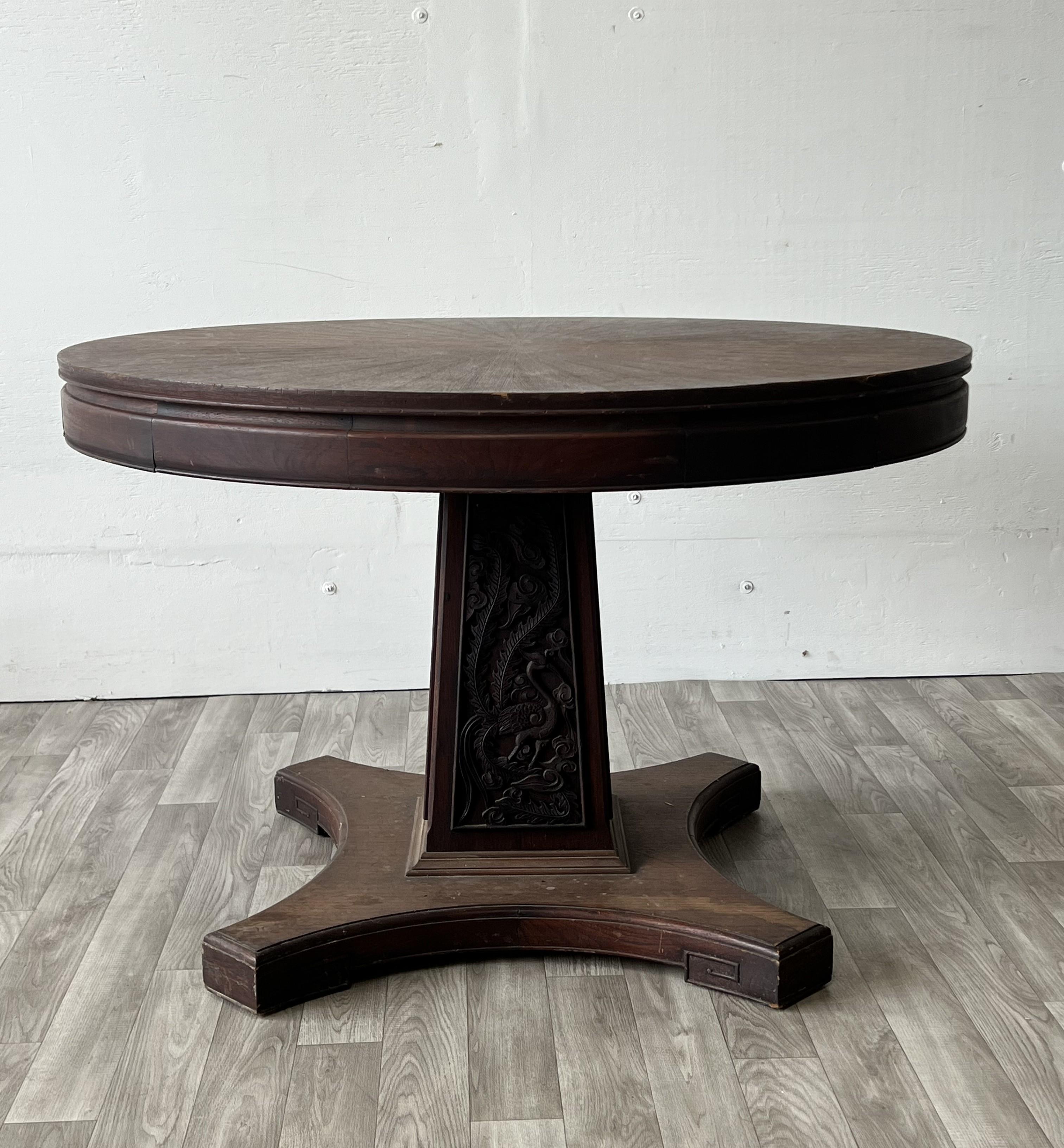 Chinese Brown Wood Ancient Dragon Motif Back Panel Dining Chairs and Table For Sale 8