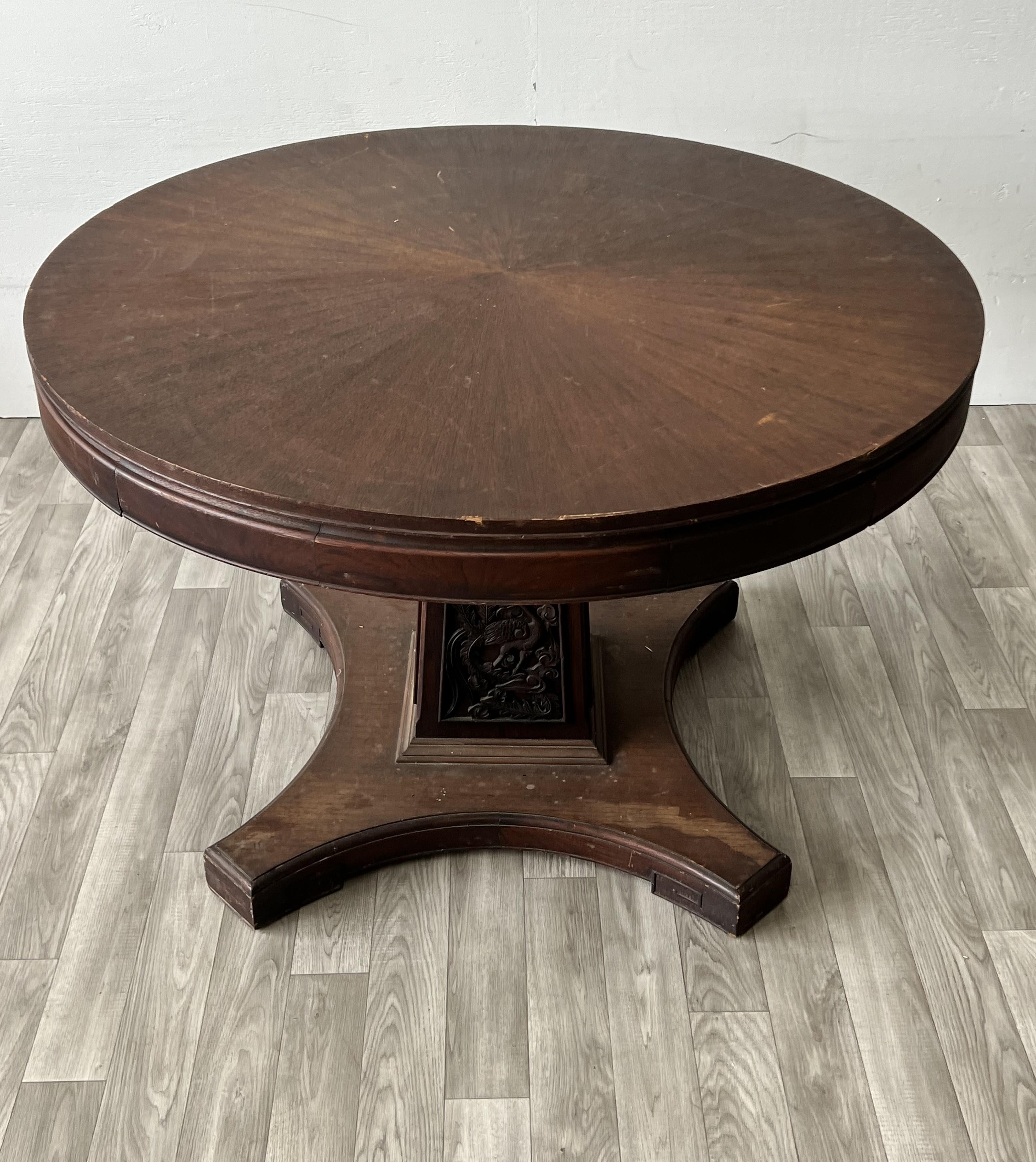 Chinese Brown Wood Ancient Dragon Motif Back Panel Dining Chairs and Table For Sale 9