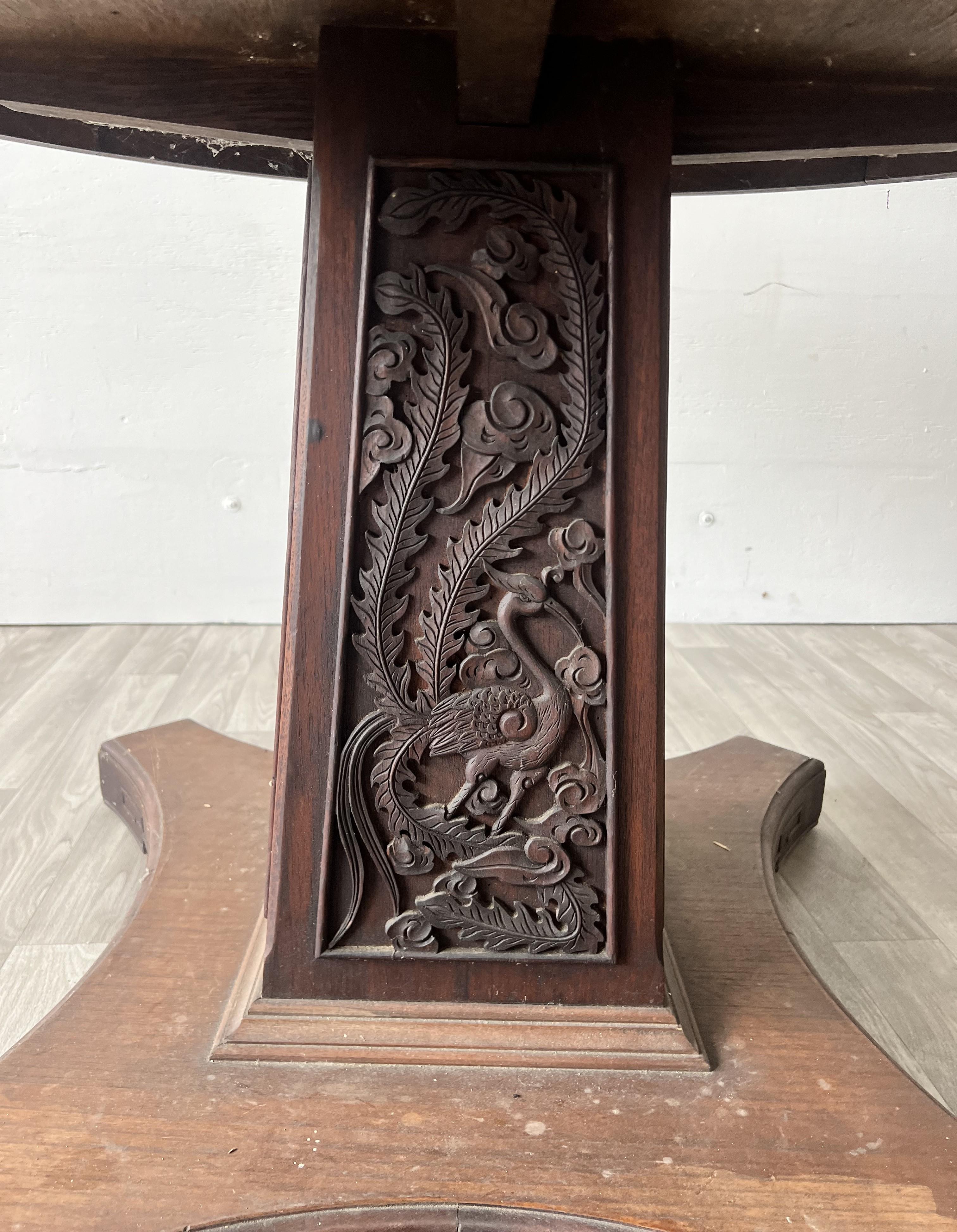 Chinese Brown Wood Ancient Dragon Motif Back Panel Dining Chairs and Table For Sale 10