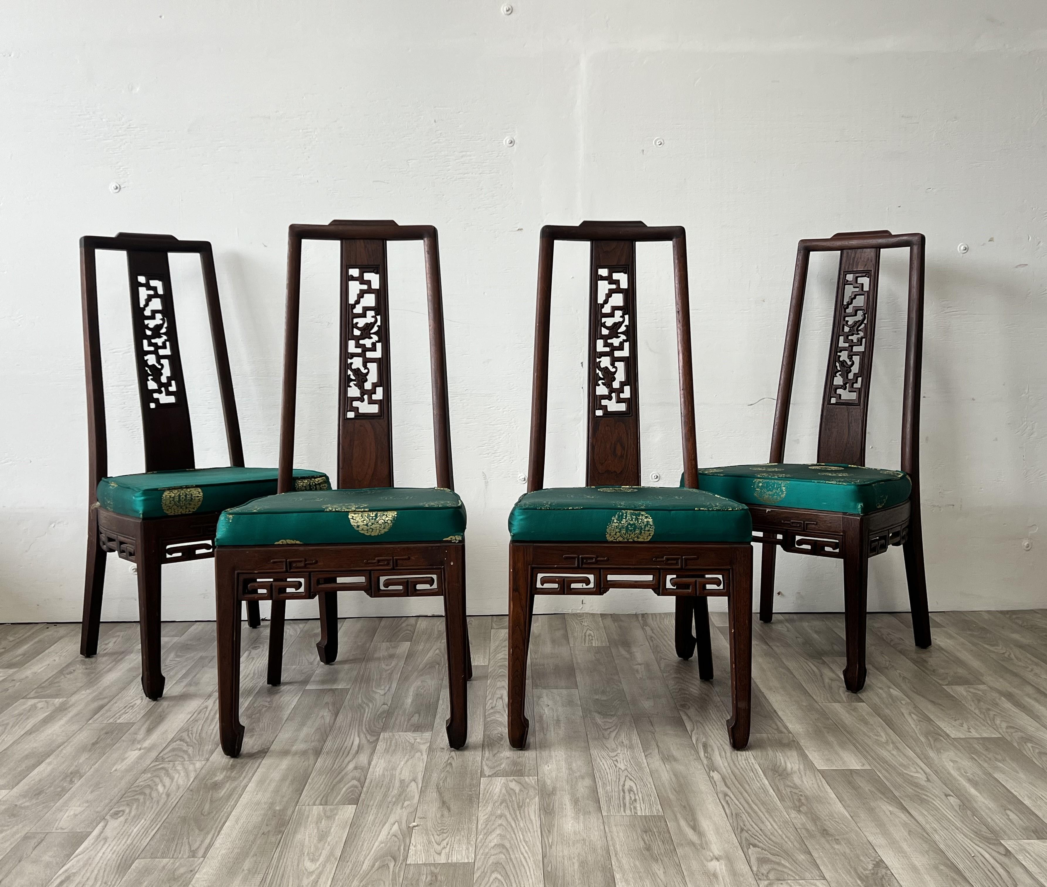 Chinese Brown Wood Ancient Dragon Motif Back Panel Dining Chairs and Table For Sale 1