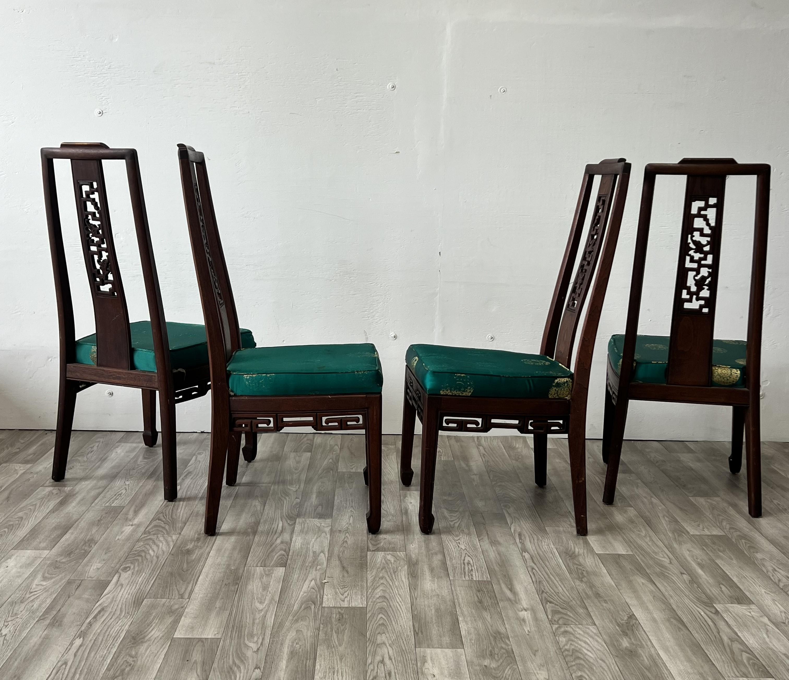 Chinese Brown Wood Ancient Dragon Motif Back Panel Dining Chairs and Table For Sale 4