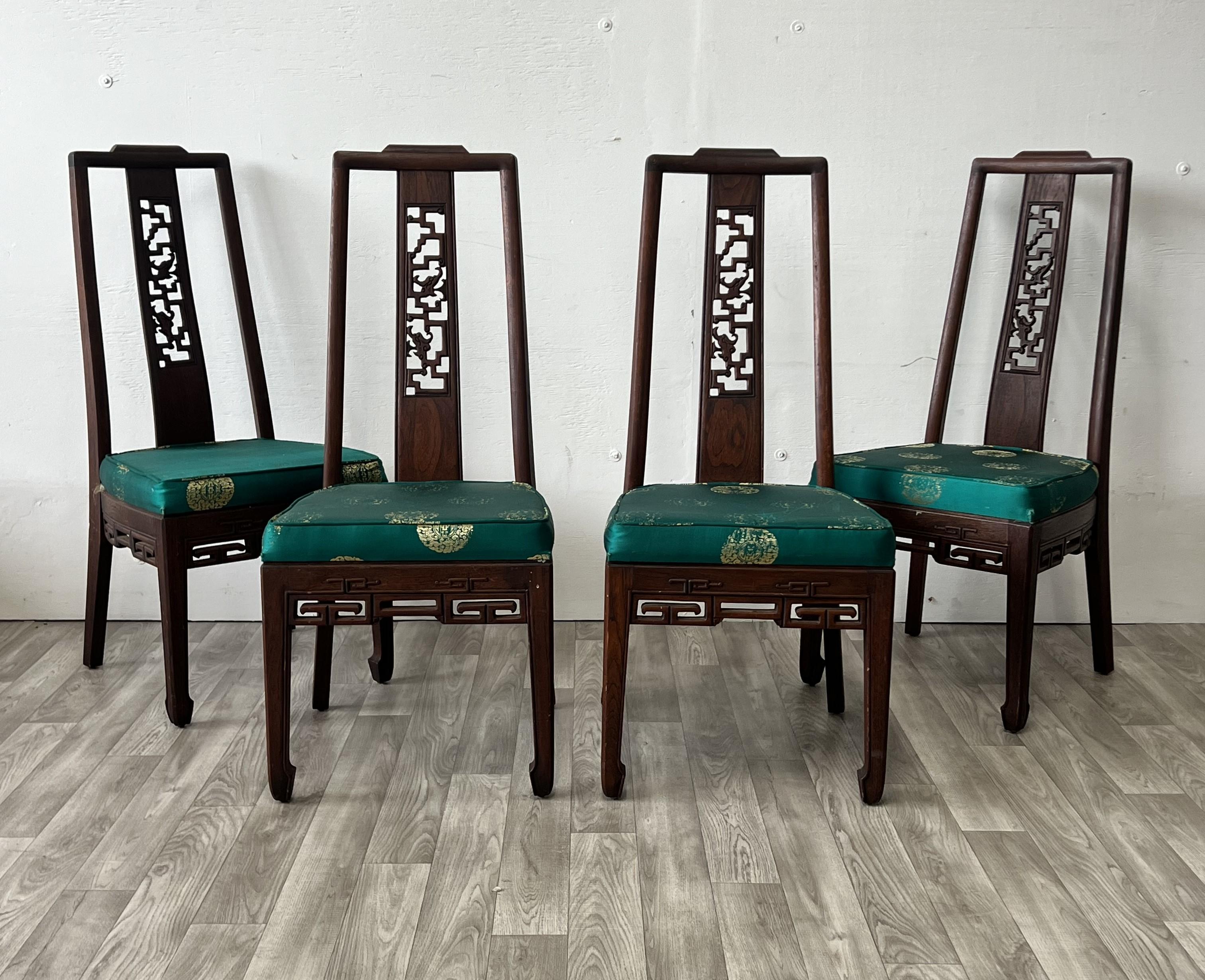 XXIe siècle et contemporain Chaises de salle à manger en bois Brown Wood Ancient Dragon Motif Back Panel Set of 6 en vente