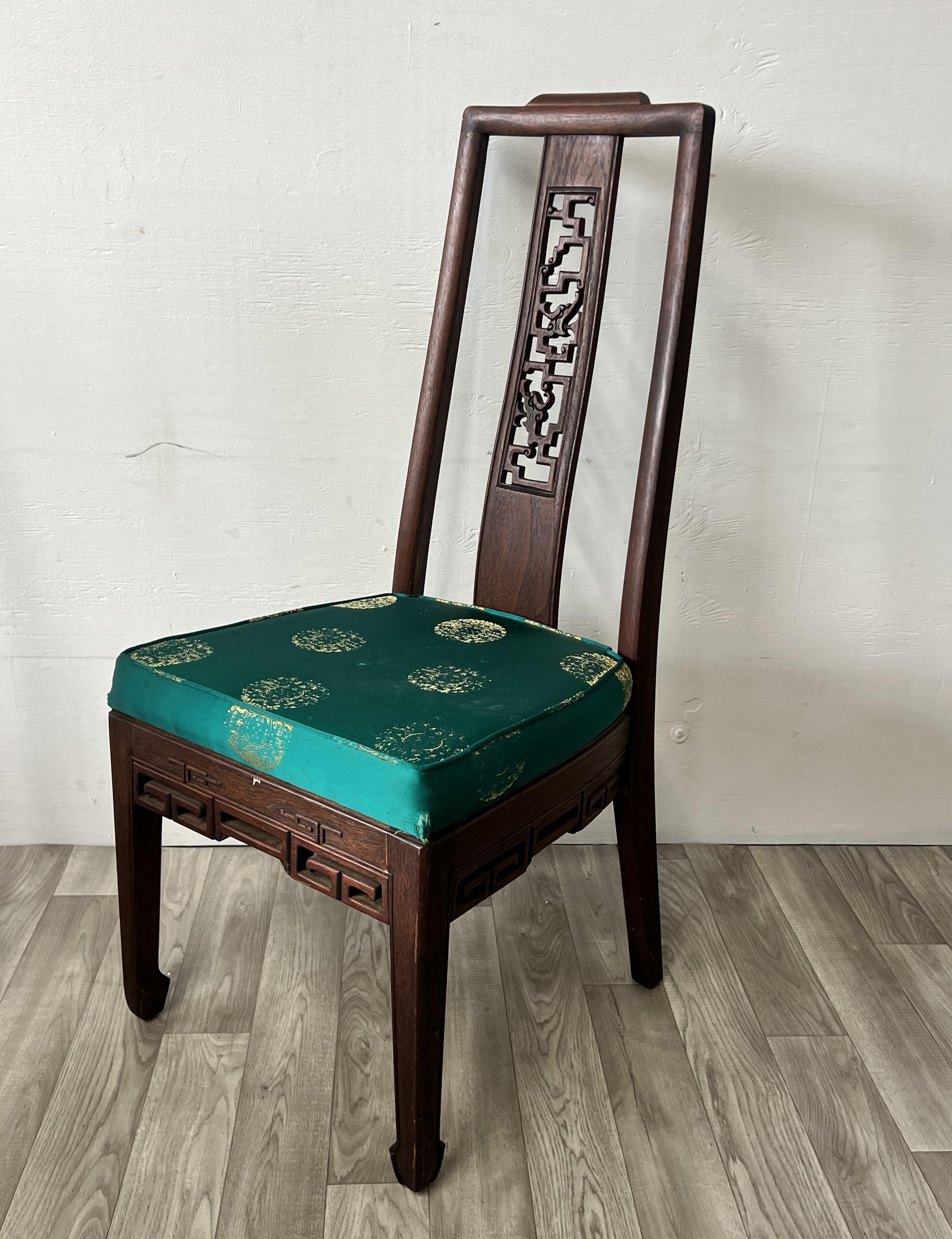 Chaises de salle à manger en bois Brown Wood Ancient Dragon Motif Back Panel Set of 6 en vente 1