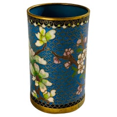 Chinese Brush Pen Holder Blue Color Cloisoné 20th Century