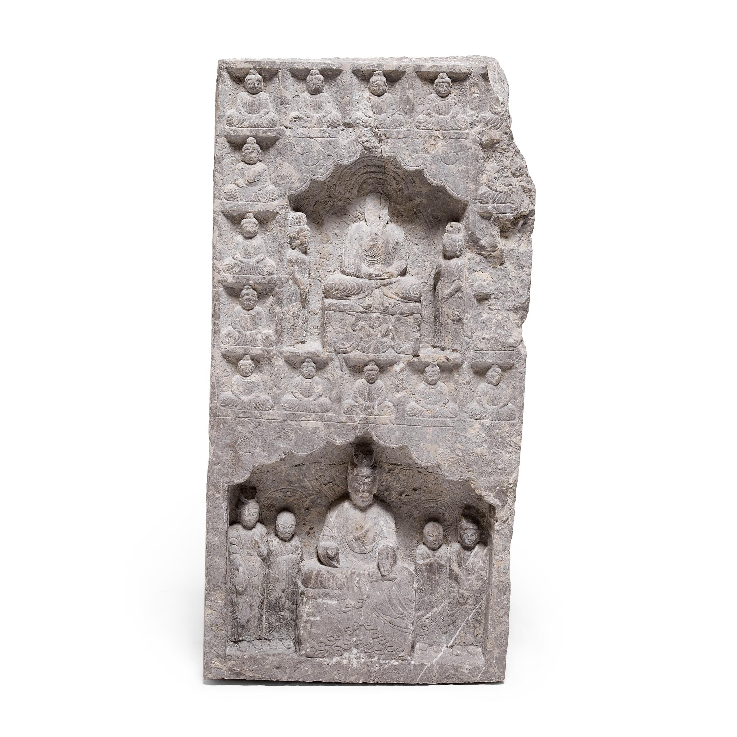 Hand-Carved Chinese Buddhist Stone Column, c. 1850