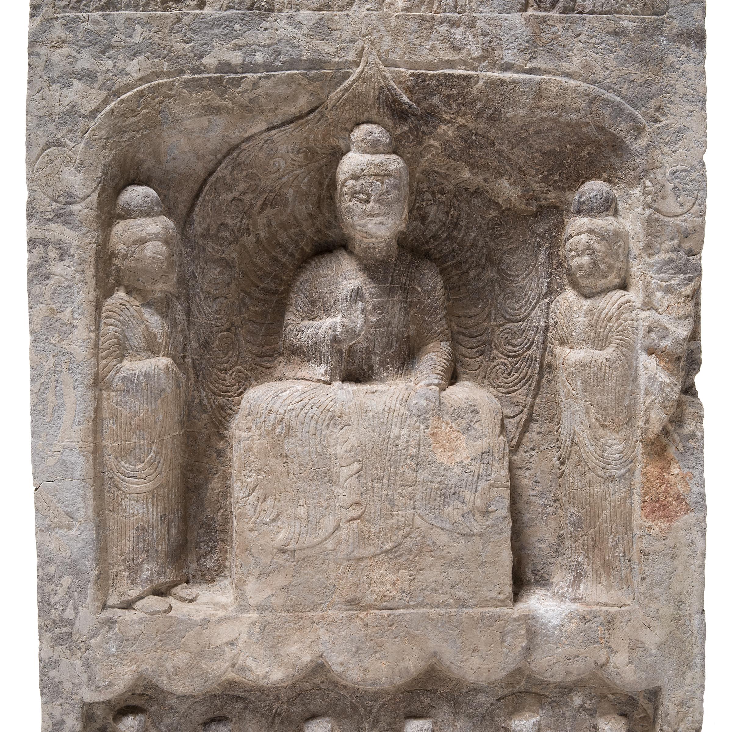 Limestone Chinese Buddhist Stone Column, c. 1850