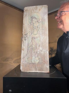 Chinese Buddhist Tang Bodhisattva Hand Painted Old Wood Plaque