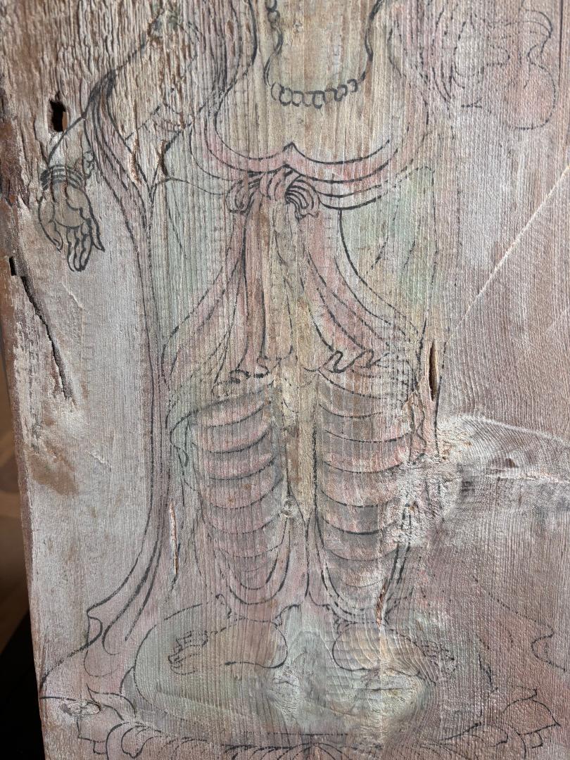 Chinese Buddhist Tang Bodhisattva Hand Painted Old Wood Plaque 2