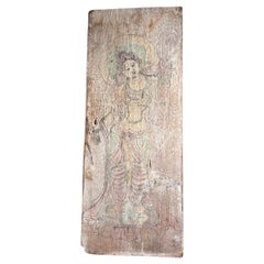 Chinese Buddhist Tang Bodhisattva Hand Painted Old Wood Plaque