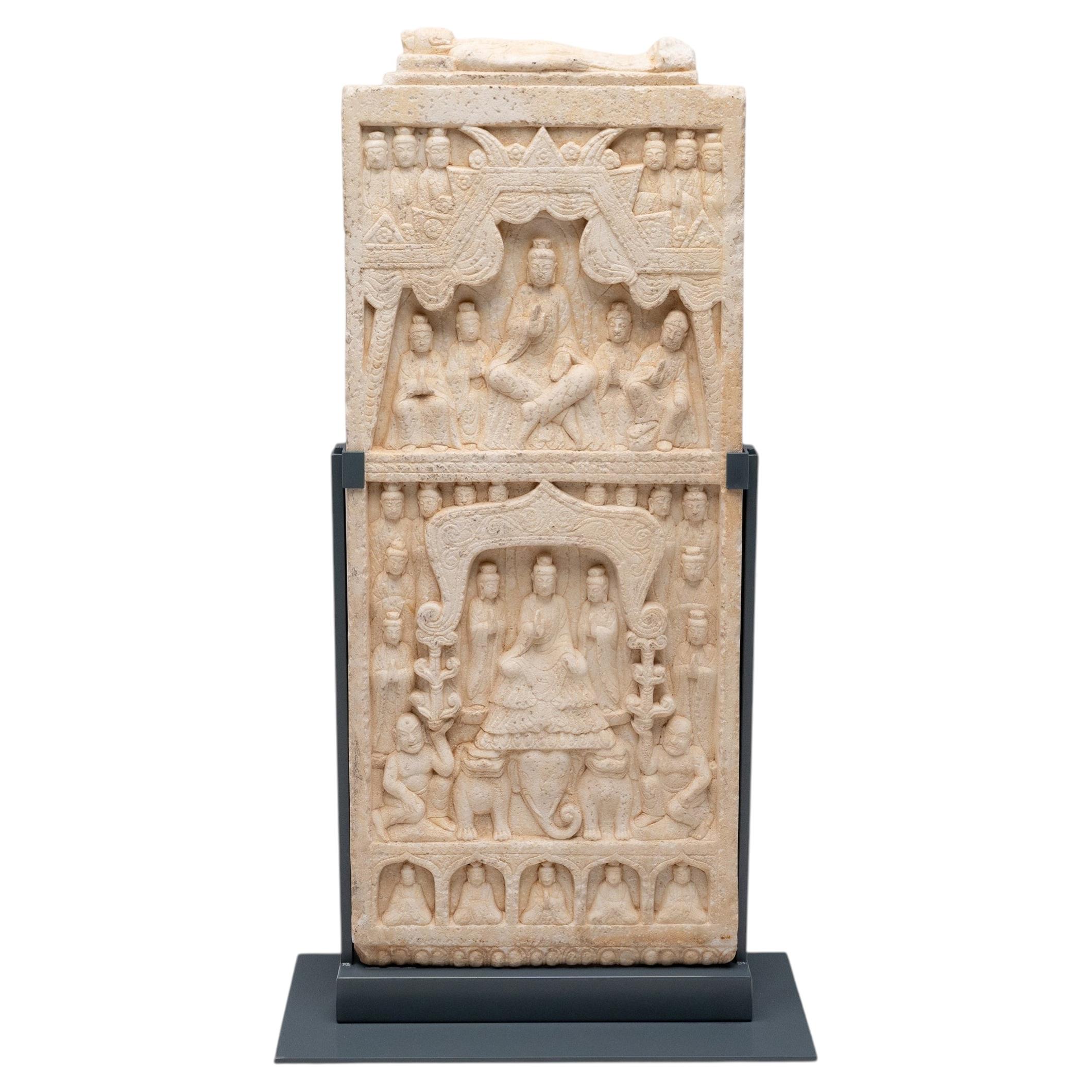 Chinese Buddhist White Marble Relief Stele