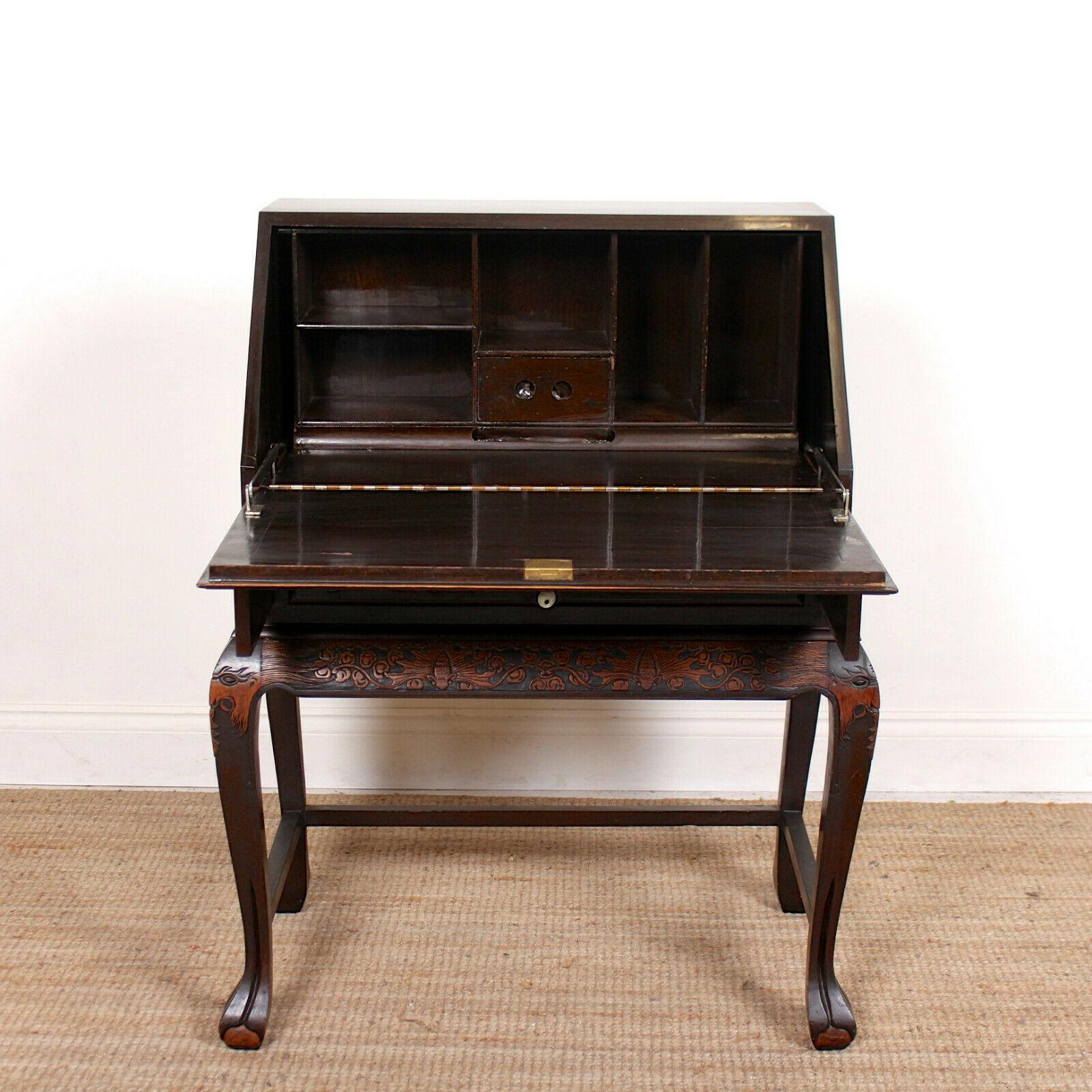 Chinese Bureau Carved Writing Desk In Good Condition In Newcastle upon Tyne, GB
