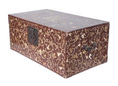 Chinese Burgundy and Gold Vine Design Painted Decorative Box
