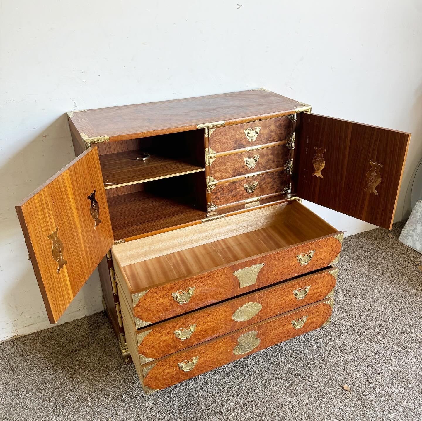 Chinese Burl Wood and Gold Armoire/Chest of Drawers For Sale 6