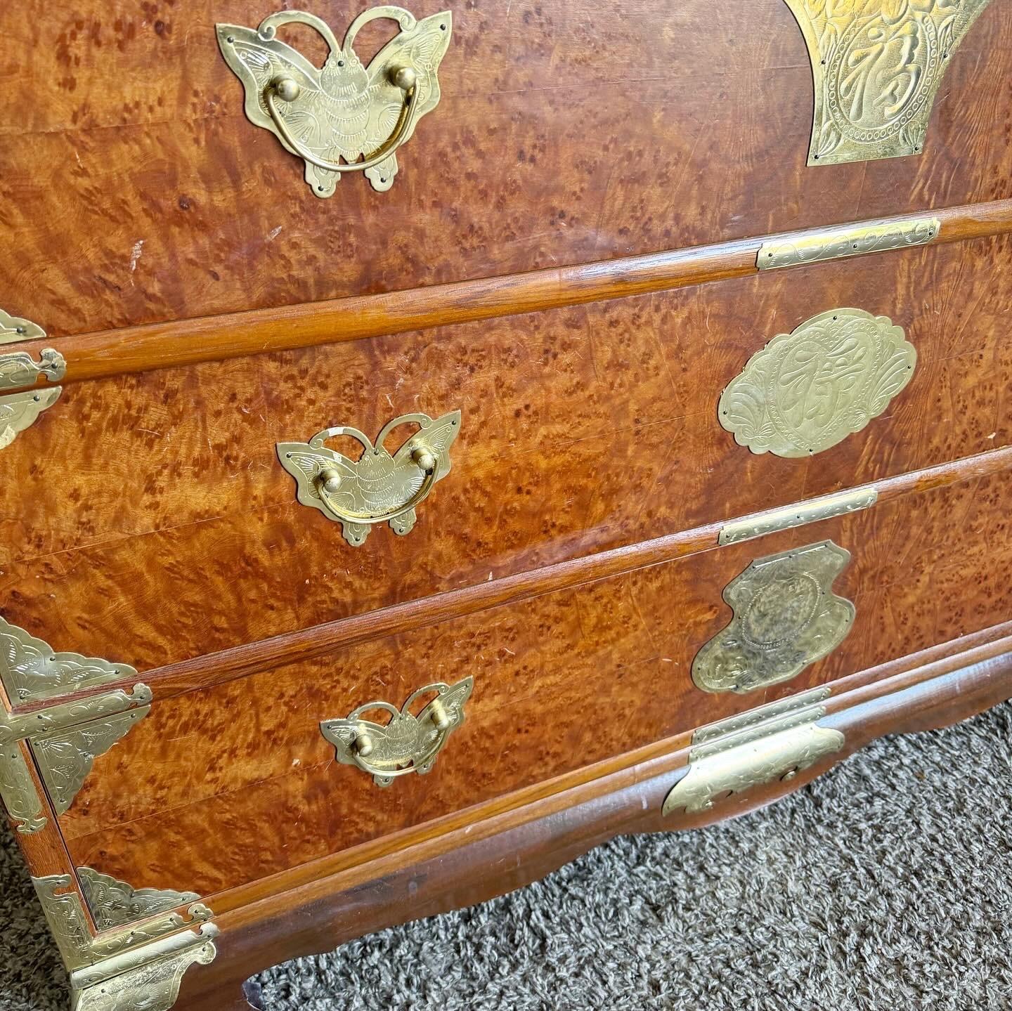 Chinese Burl Wood and Gold Armoire/Chest of Drawers In Good Condition For Sale In Delray Beach, FL