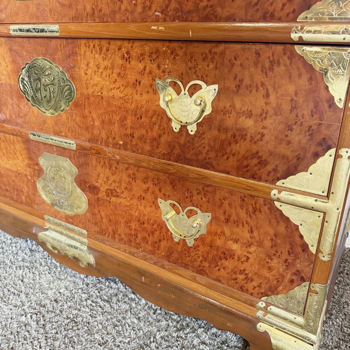 Late 20th Century Chinese Burl Wood and Gold Armoire/Chest of Drawers For Sale