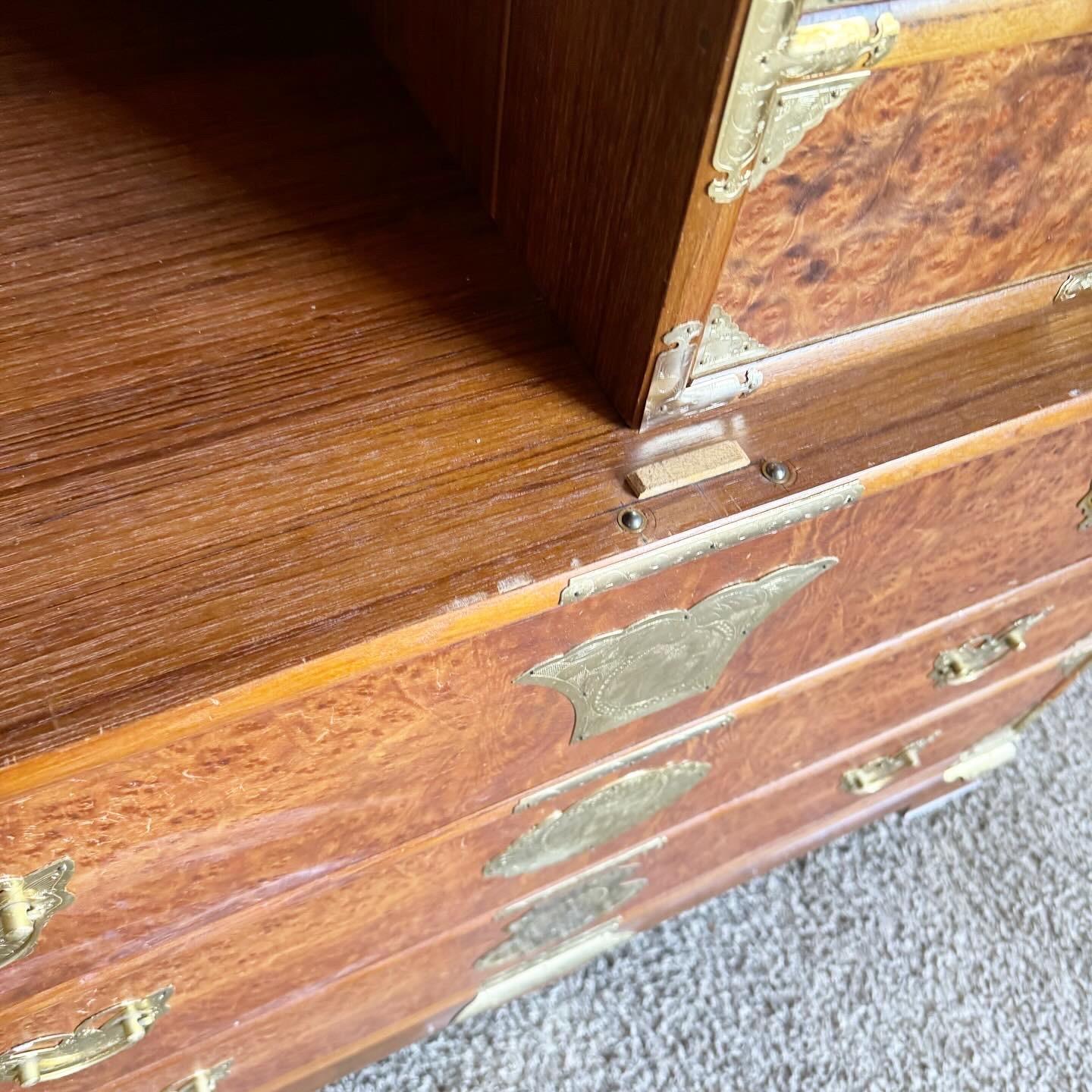 Chinese Burl Wood and Gold Armoire/Chest of Drawers For Sale 1
