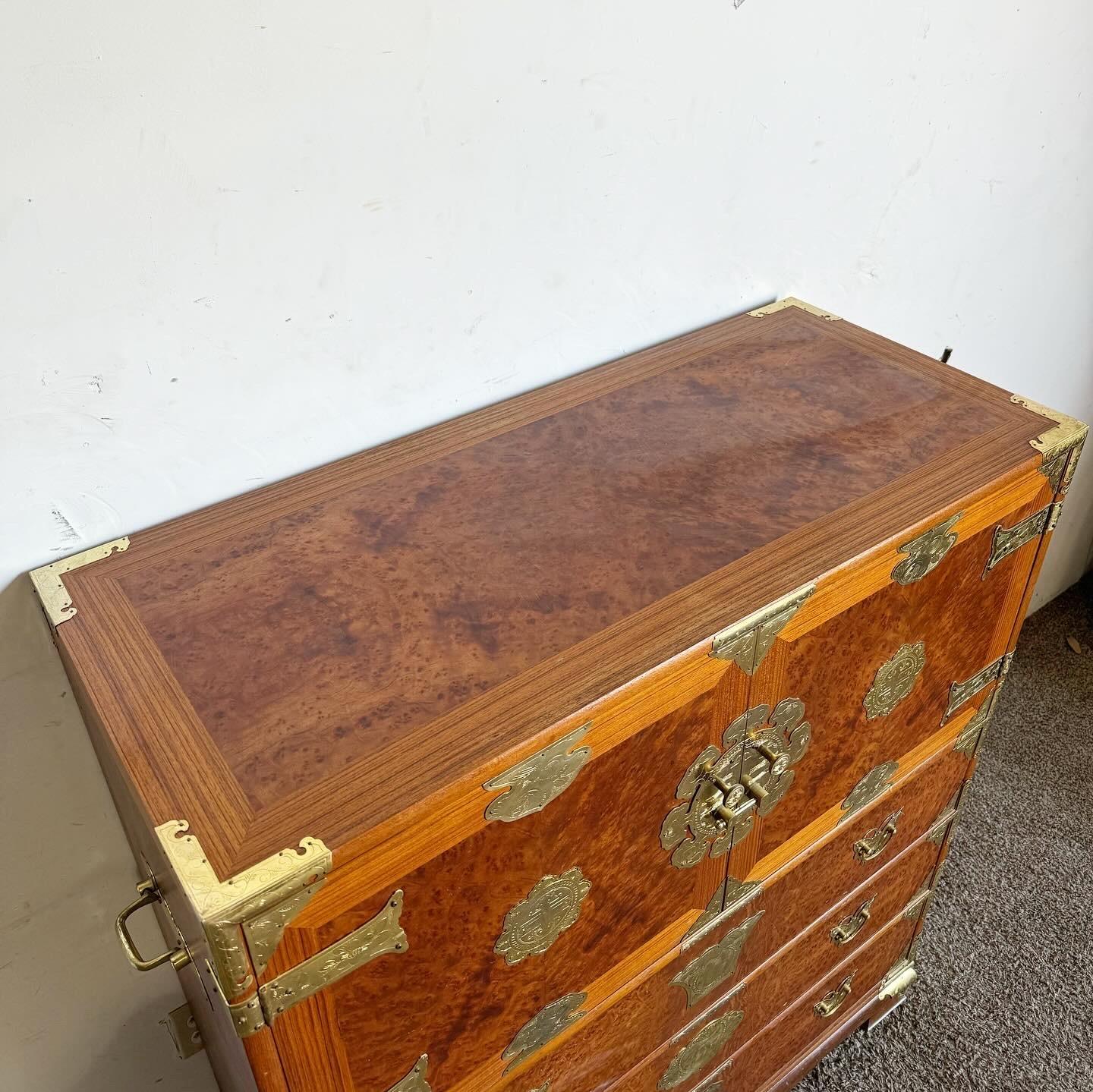 Chinese Burl Wood and Gold Armoire/Chest of Drawers For Sale 3