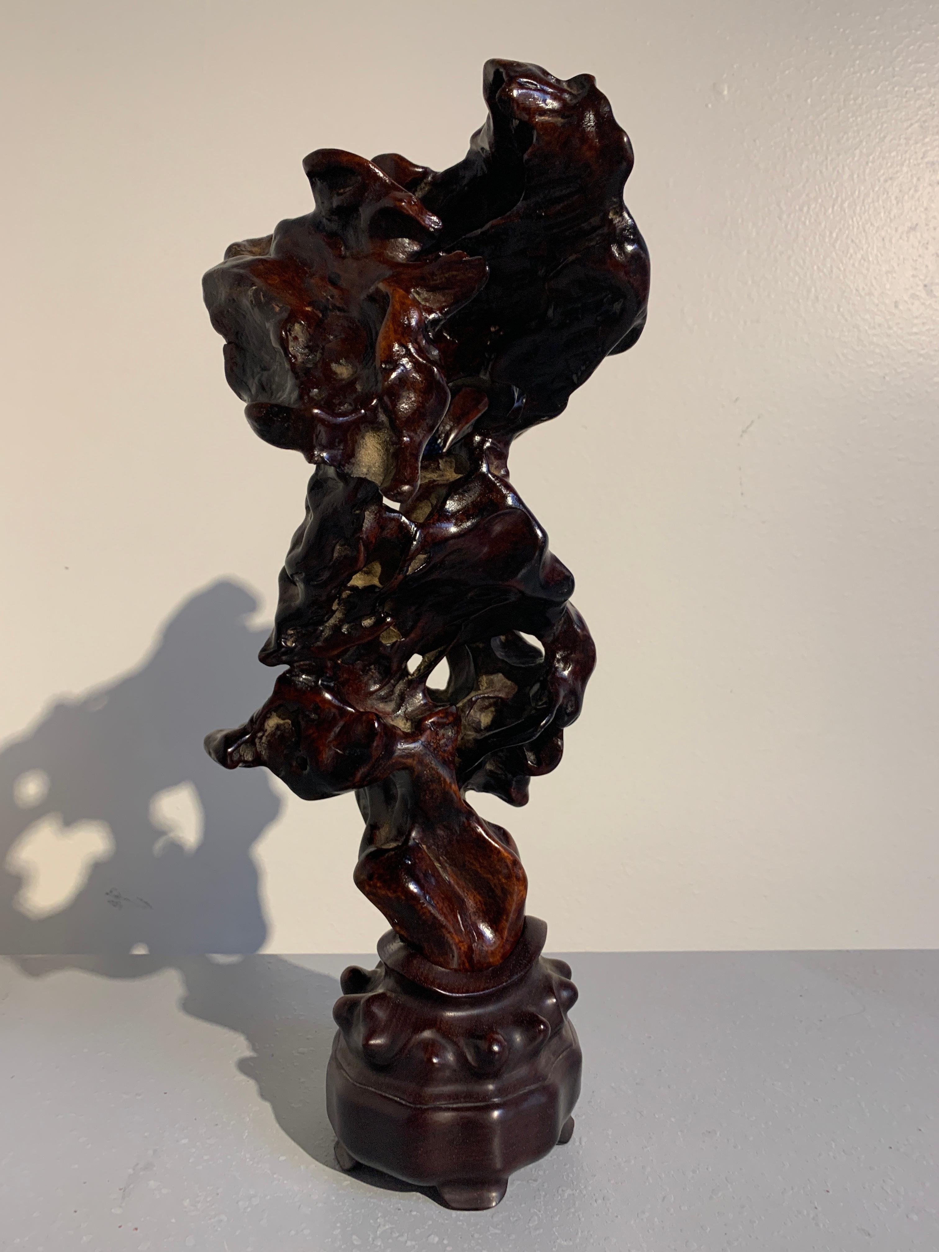 Carved Chinese Burled Hardwood Scholar Rock, Republic Period, 20th Century For Sale