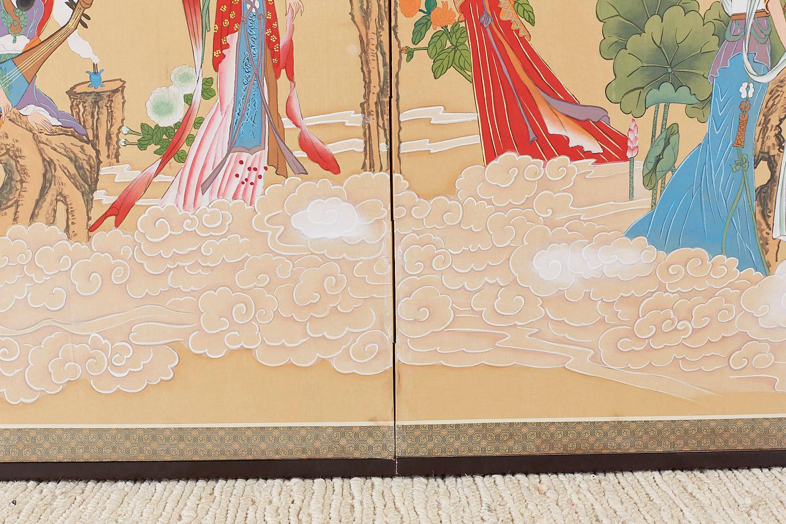 Chinesischer Byobu-Raumteiler im Byobu-Stil mit vier himmlischen Schönheiten im Angebot 6