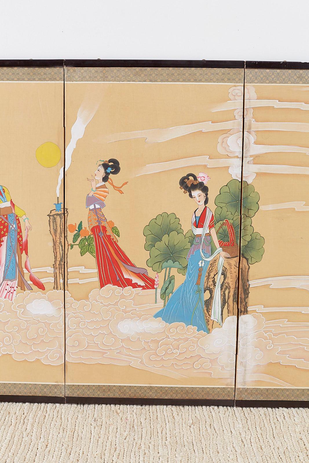 Chinesischer Byobu-Raumteiler im Byobu-Stil mit vier himmlischen Schönheiten (20. Jahrhundert) im Angebot