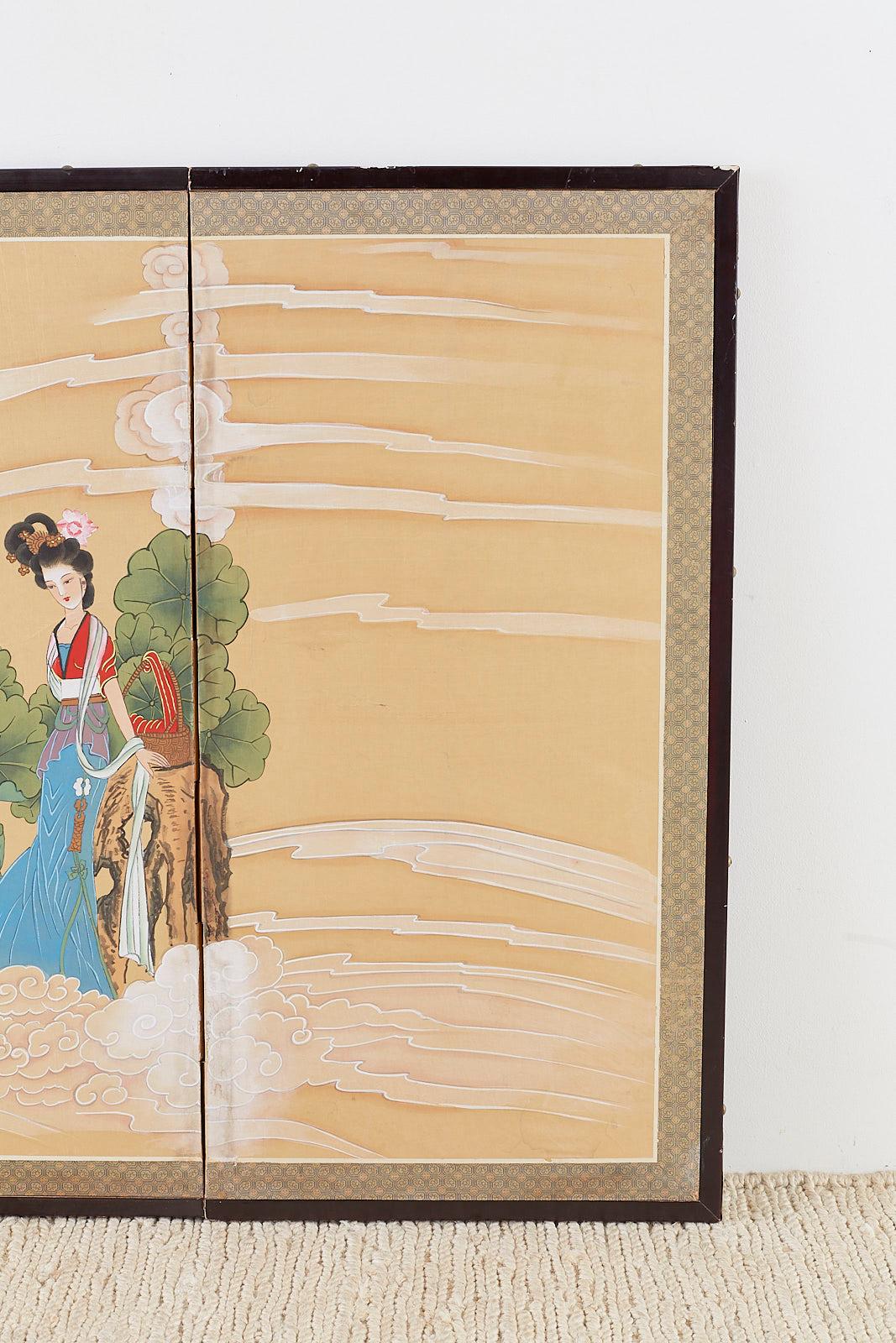 Chinesischer Byobu-Raumteiler im Byobu-Stil mit vier himmlischen Schönheiten (Seide) im Angebot