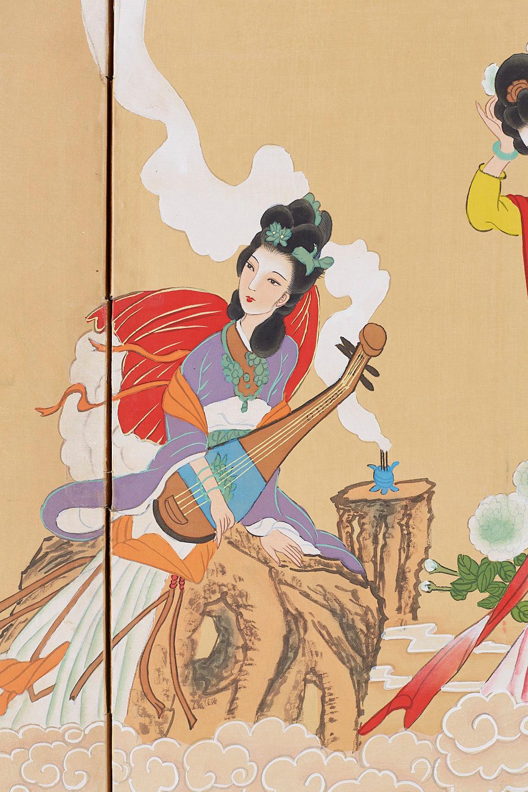 Chinesischer Byobu-Raumteiler im Byobu-Stil mit vier himmlischen Schönheiten im Angebot 1