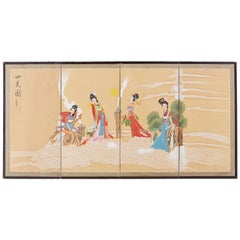 Vintage Chinese Byobu Style Screen Four Celestial Beauties