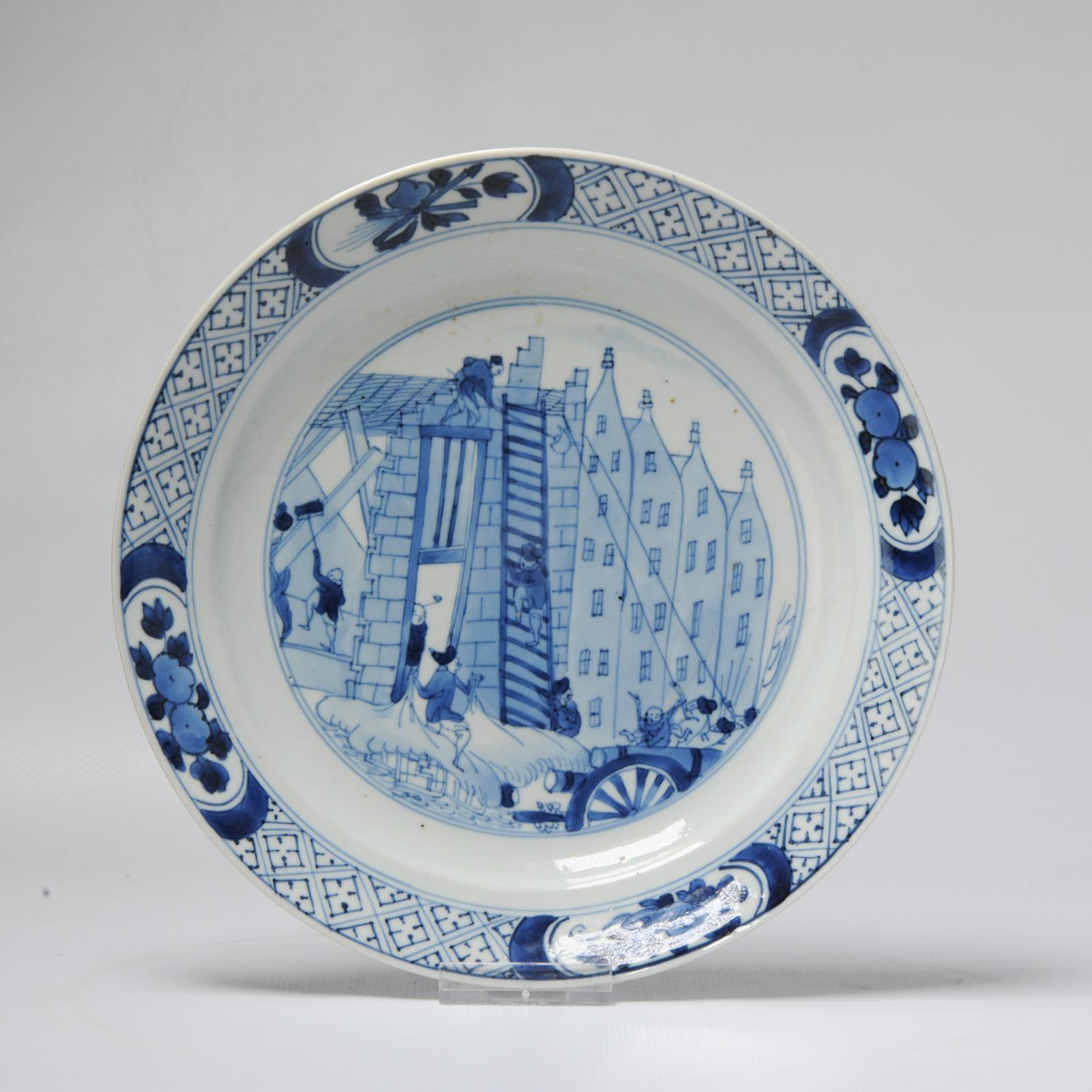 Chinois Assiette en porcelaine Kangxi de Chine datant d'environ 1690 Riot of Rotterdam / Kostermann Bleu et blanc en vente