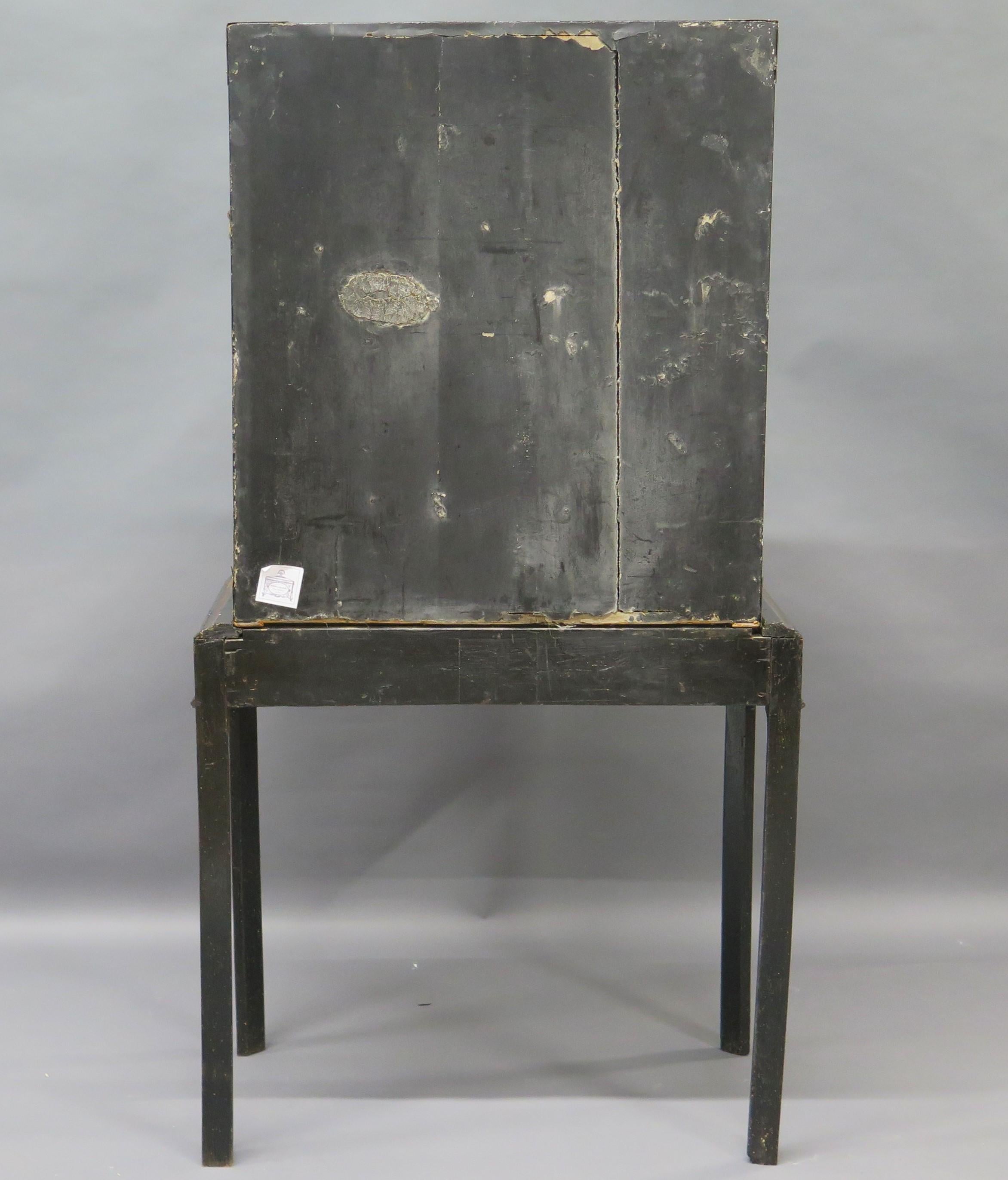 19th Century Opulent Black Lacquer Chinese Export Collector's Cabinet on Stand For Sale