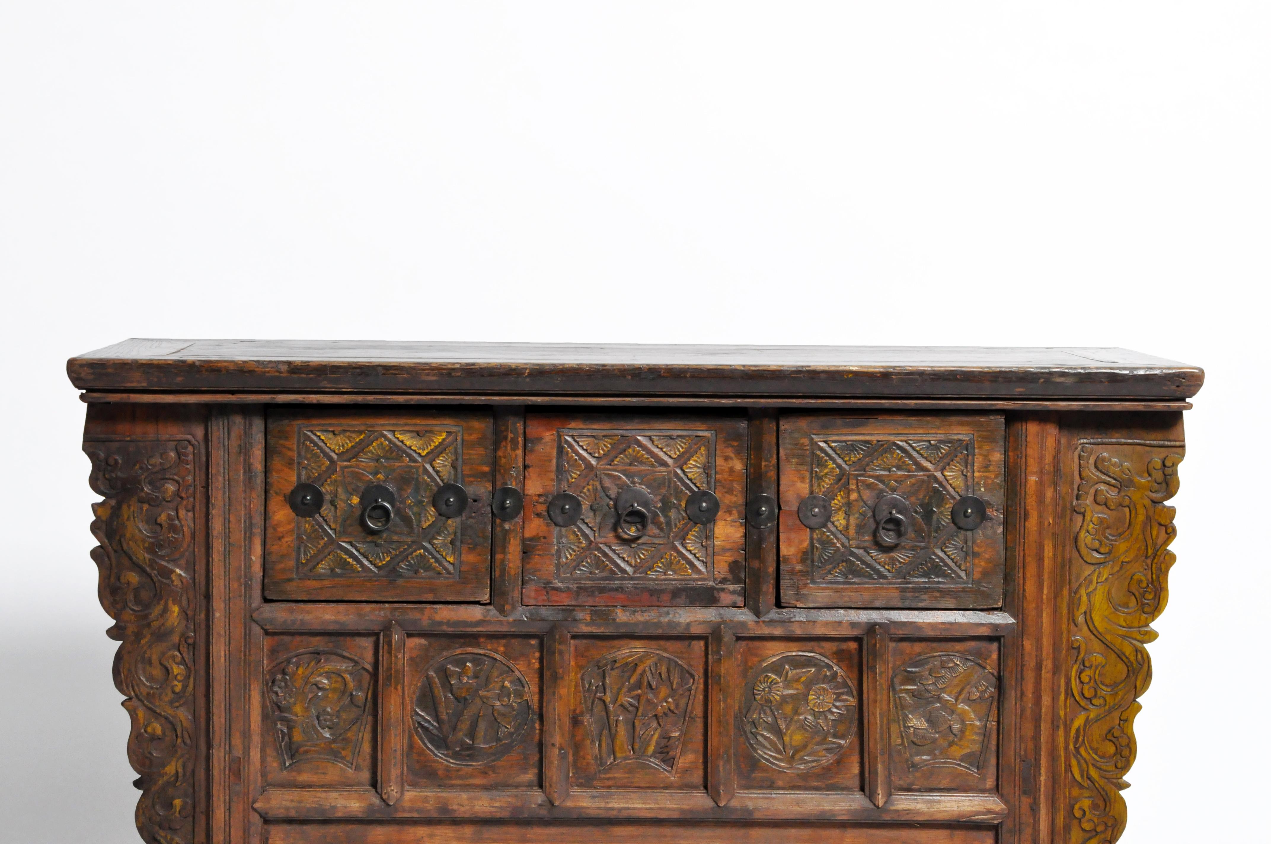 Elm Chinese Cabinet with Three Drawers and 