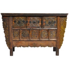 Chinese Cabinet with Three Drawers and "Five Seasons" Carving