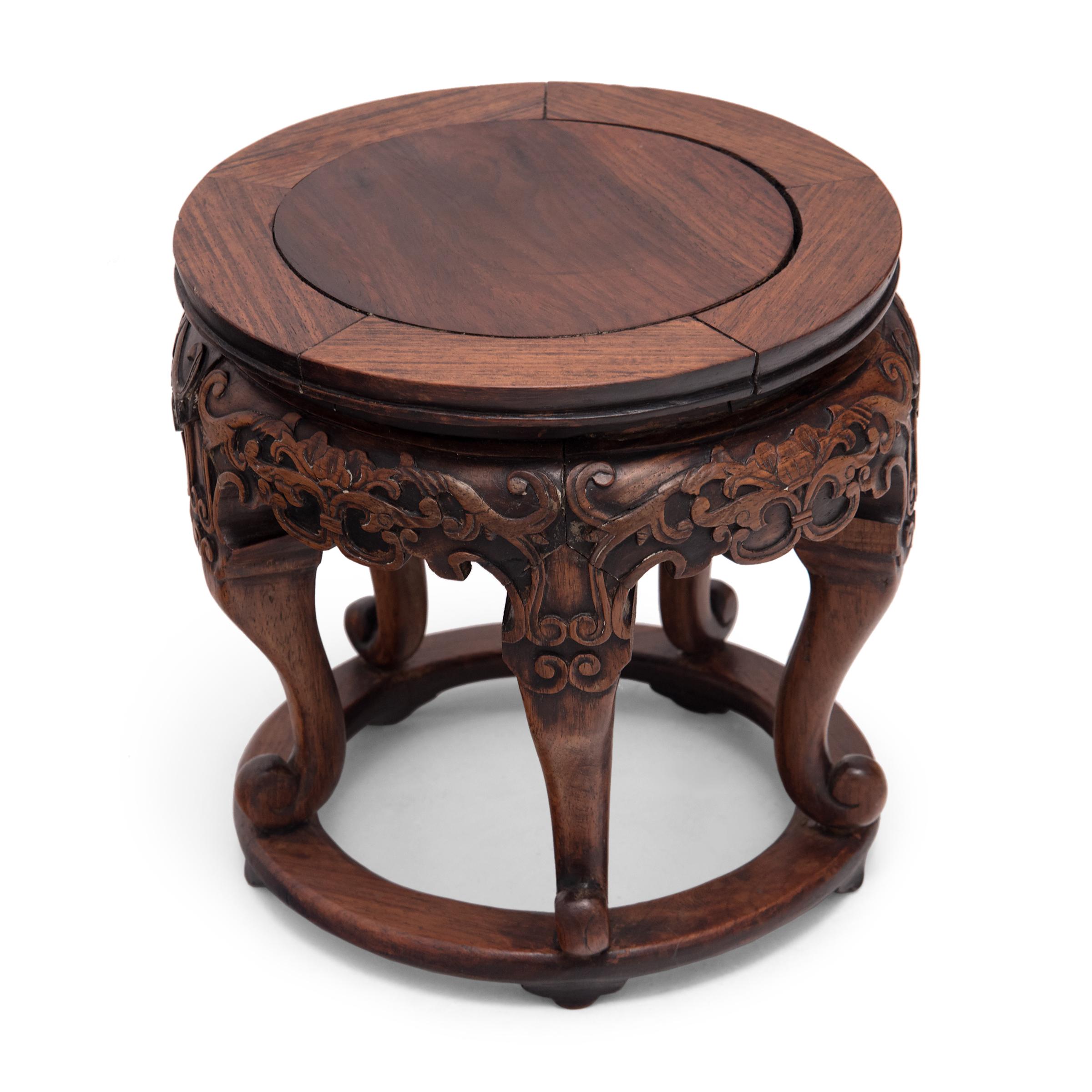 Carved Chinese Cabriole Leg Hardwood Incense Stand, c. 1900