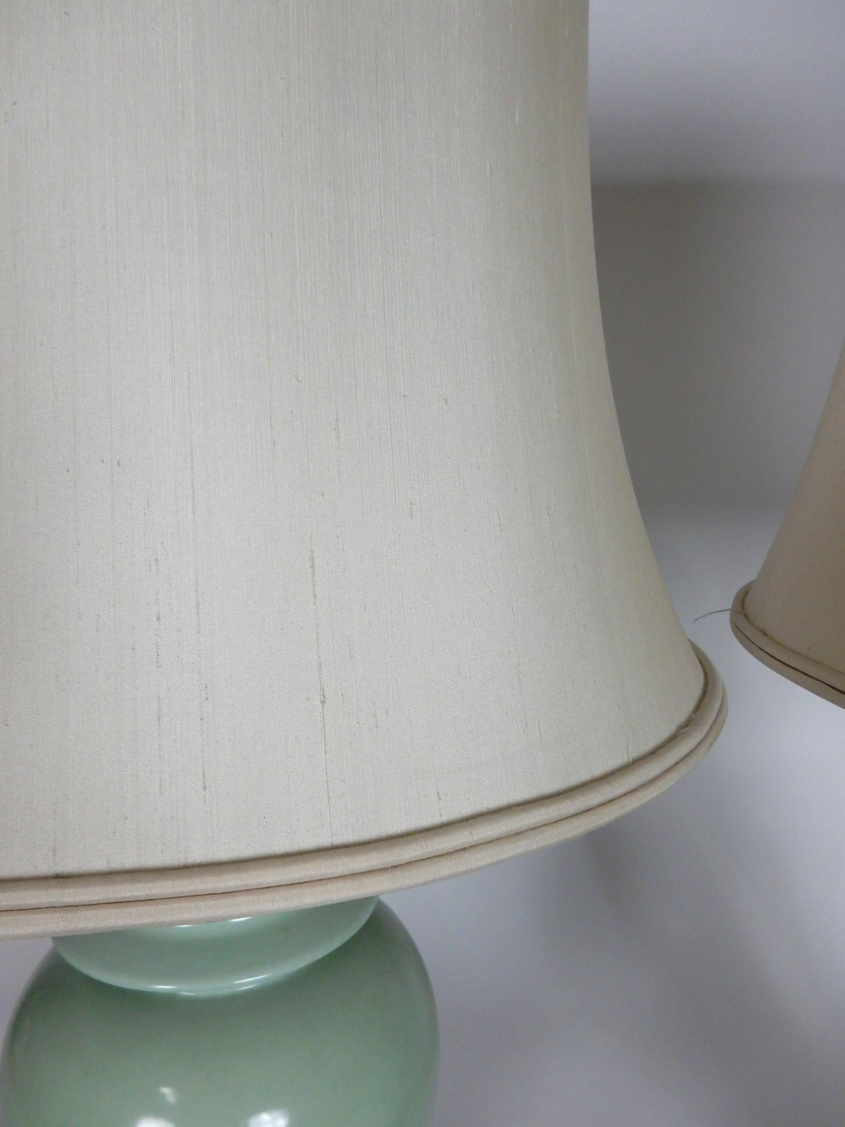 Chinese Caledon Glaze Porcelain Ginger Jar Table Lamps Large Pair For Sale 1