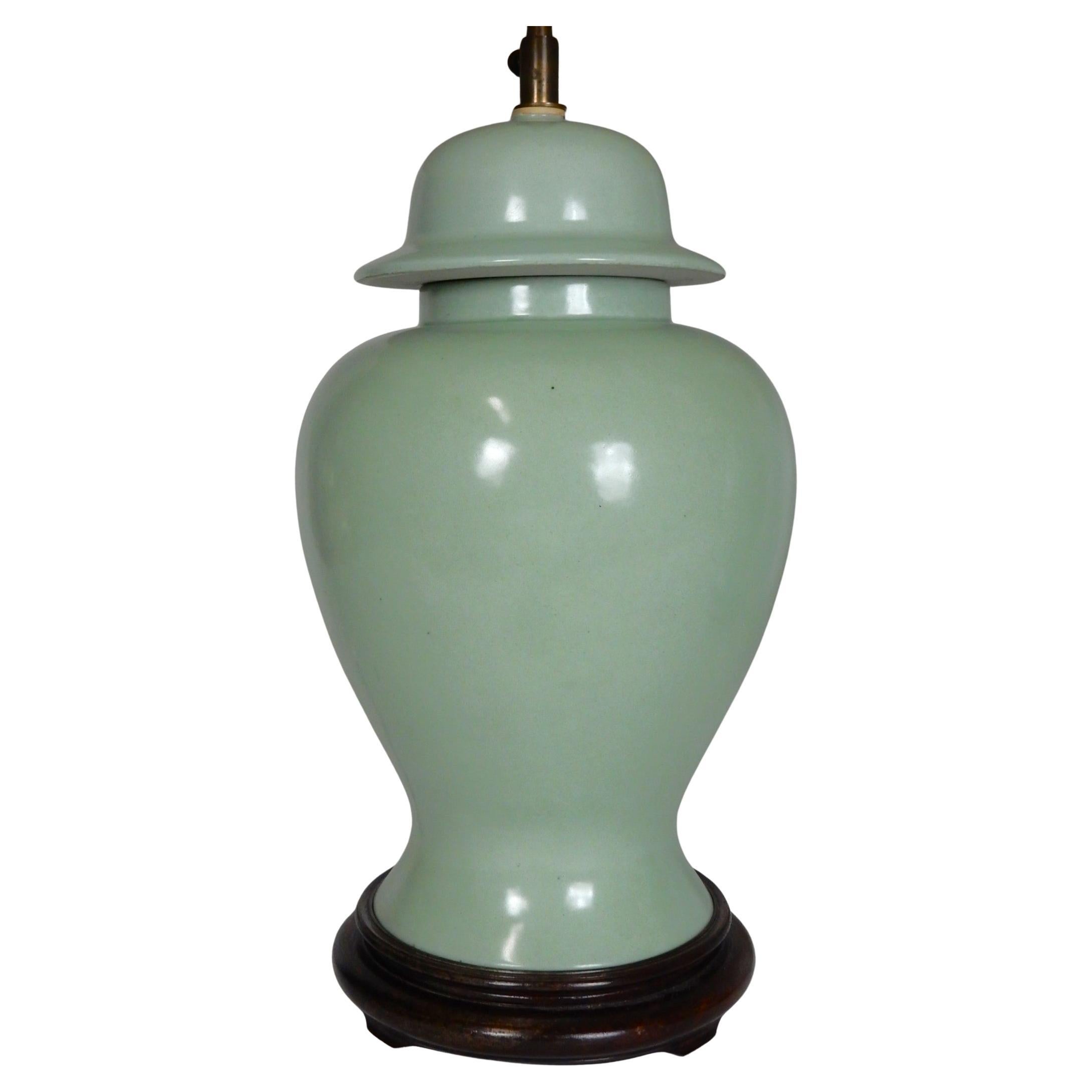 Chinese Caledon Glaze Porcelain Ginger Jar Table Lamps Large Pair For Sale 2