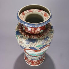 Chinese Calendar Hand-Painted and Gilt Art Pottery Urn Form Floor Vase