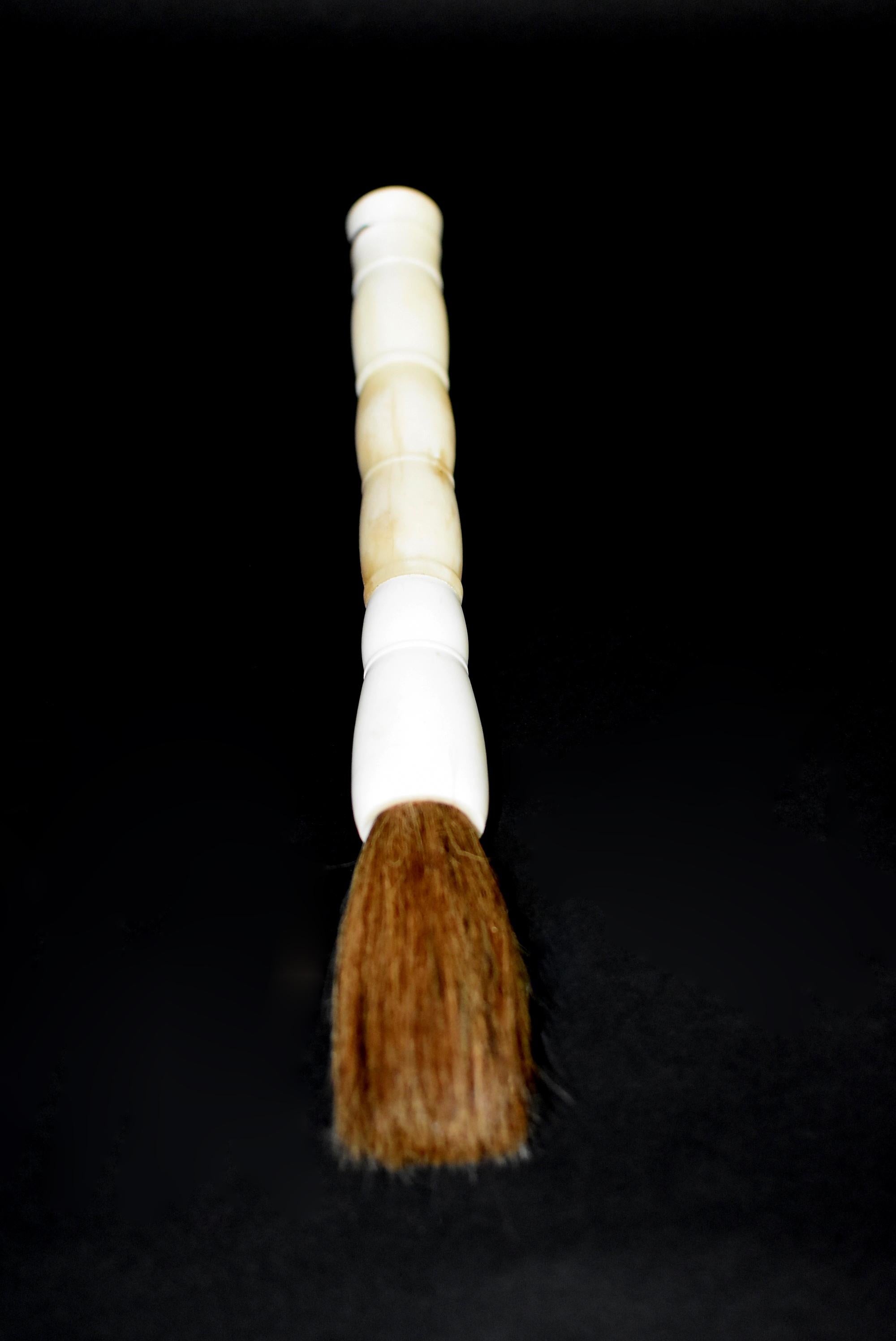 Beautiful single Chinese calligraphy brush with handmade bone handle. A beautiful brush that is perfect for making art or as an design element. Bone ferrule and horse hair.