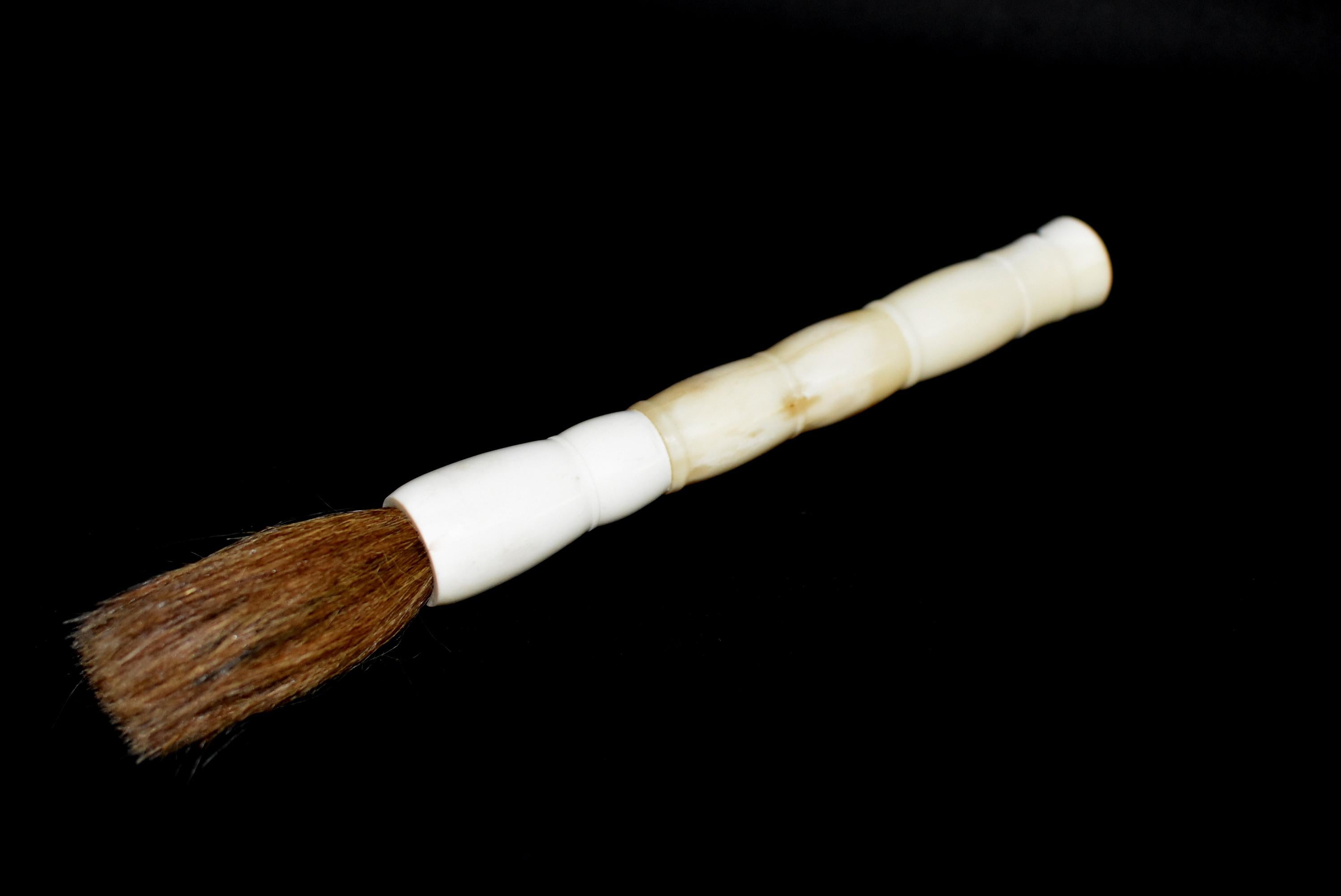 Chinese Calligraphy Brush Bone Handle In Good Condition In Somis, CA